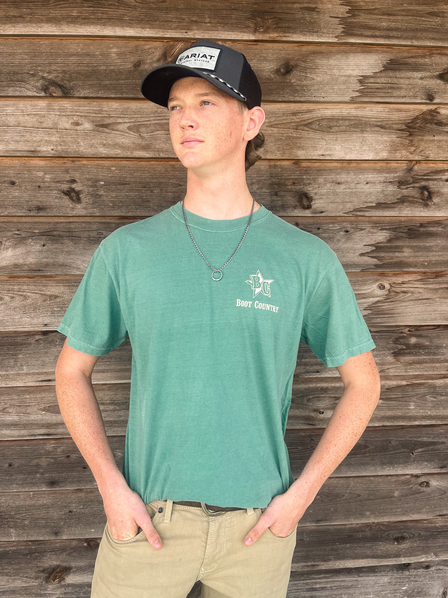 **EXCLUSIVE** Boot Country Born To Hunt T-Shirt in Light Green - Image 2