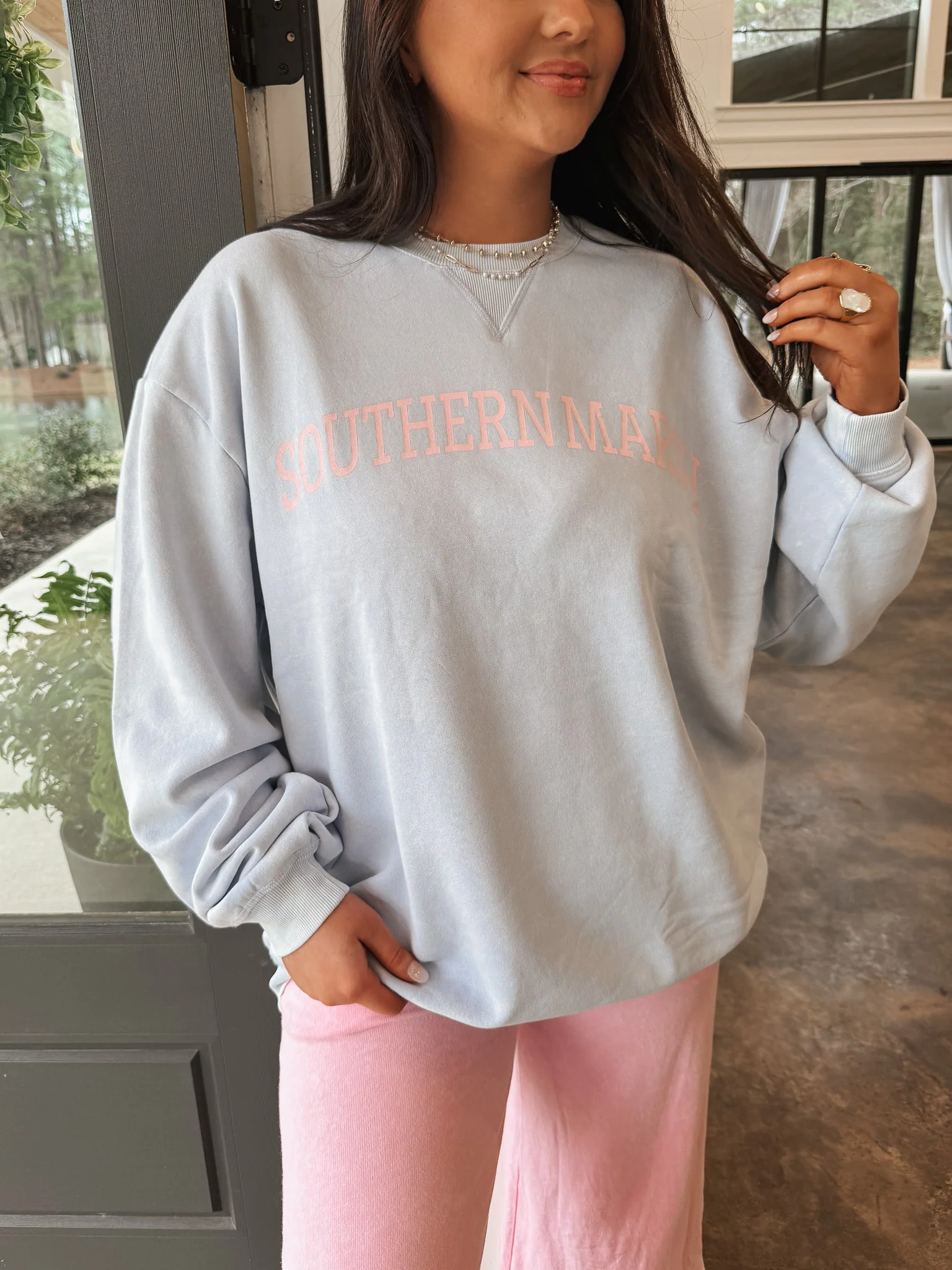 Southern Marsh Varsity Vintage Crew Sweatshirt in Lilac - Image 2