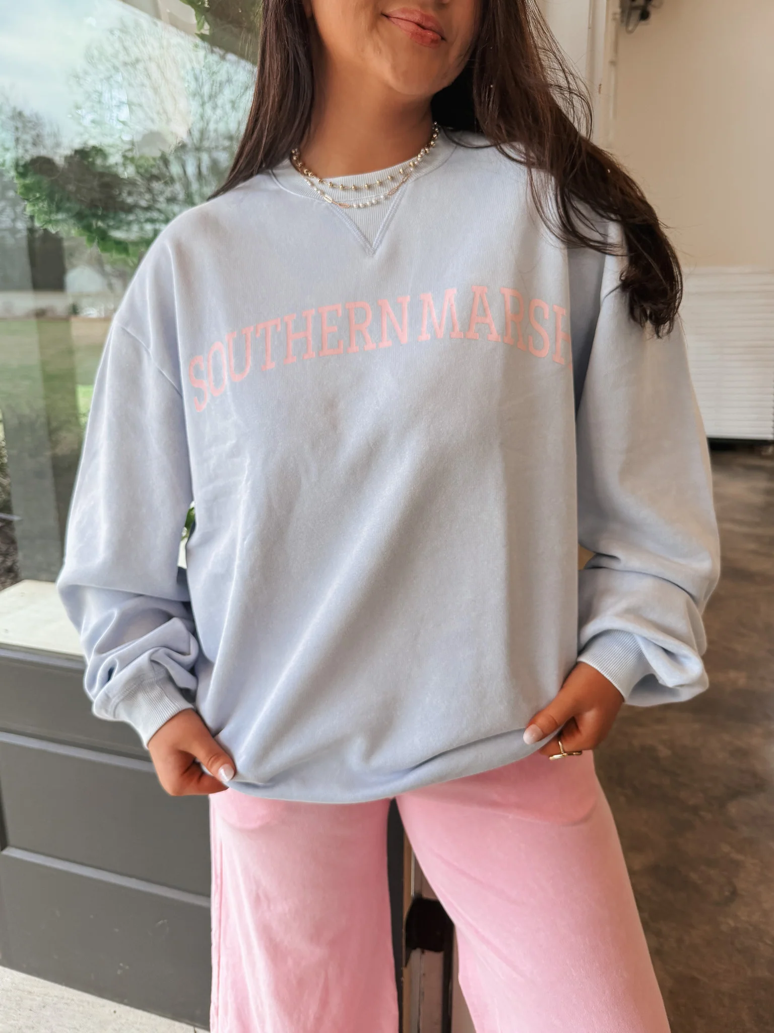 Southern Marsh Varsity Vintage Crew Sweatshirt in Lilac - Image 3