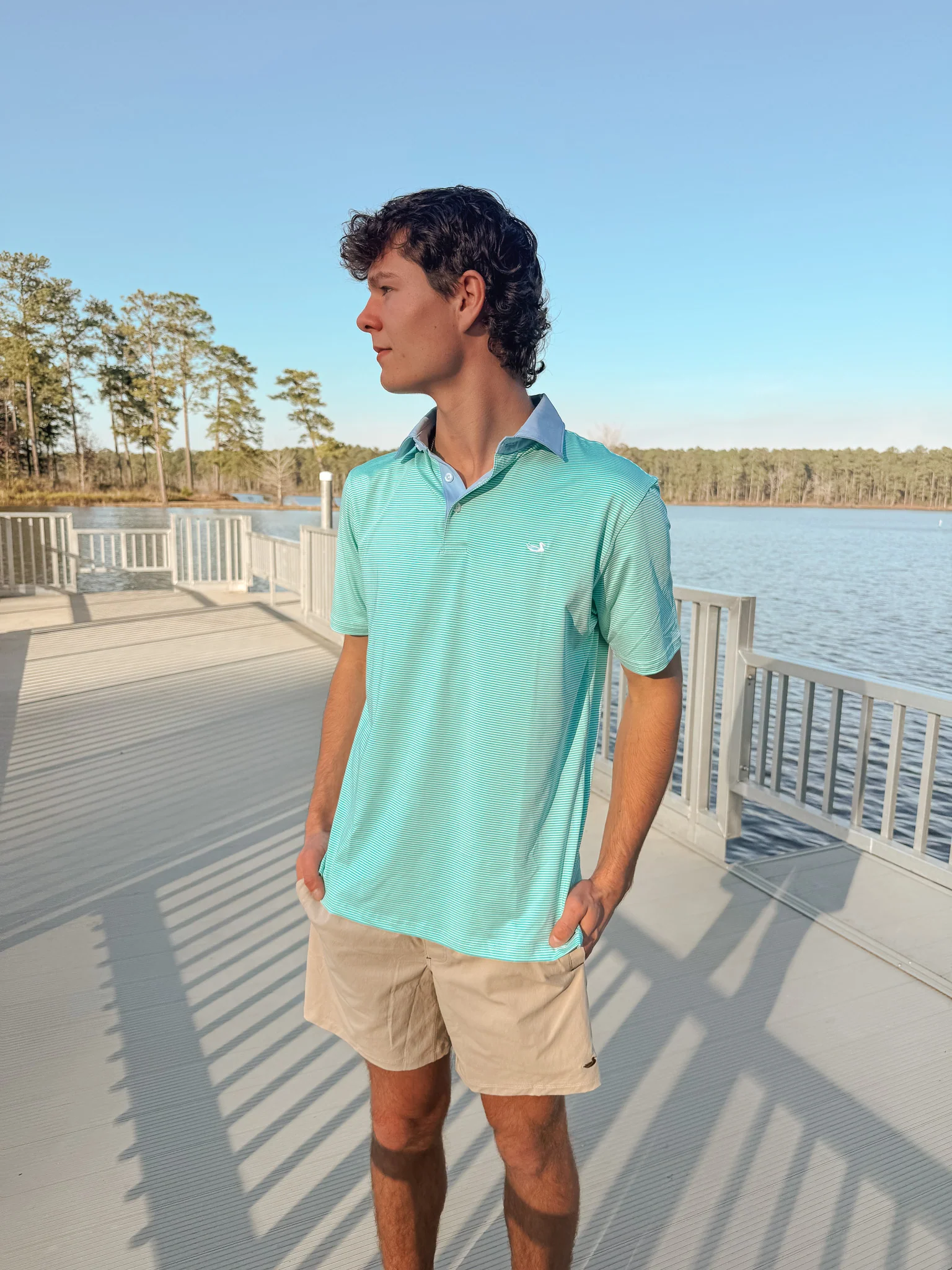 Southern Marsh Bermuda Performance Polo - Hampton Stripe - Image 3