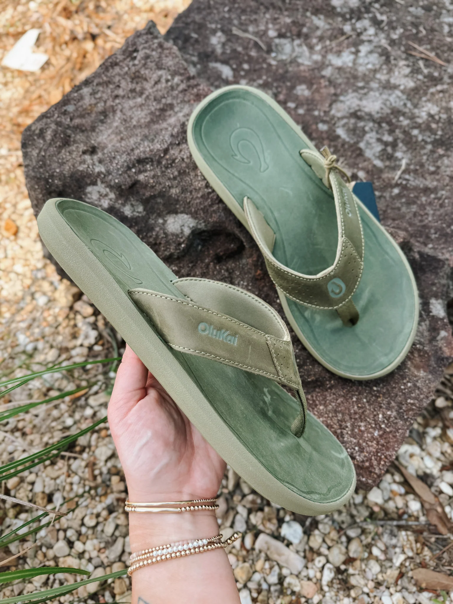 Men's Olukai Pili Sandals in Desert Moss/Deep Green - Image 6