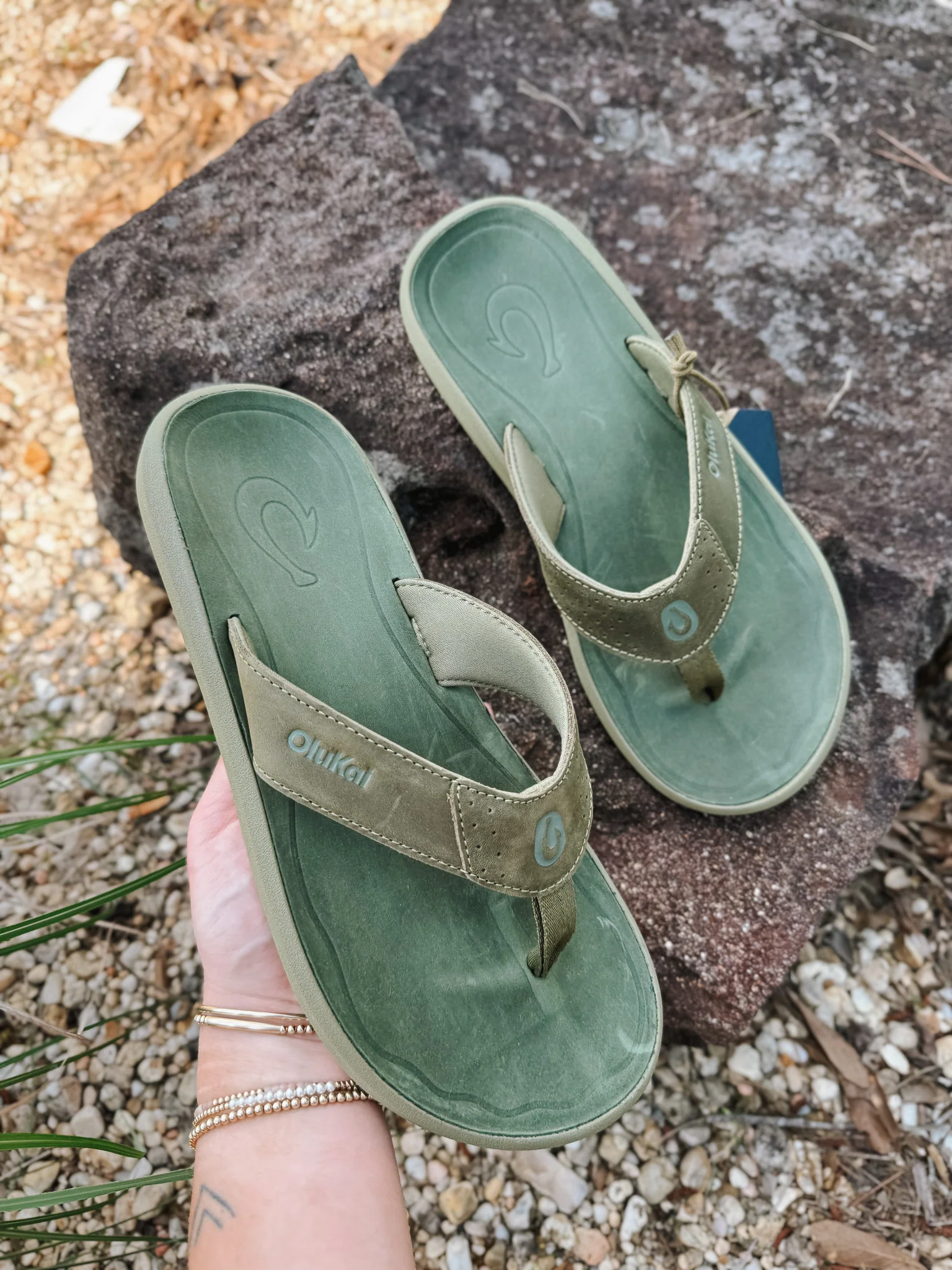 Men's Olukai Pili Sandals in Desert Moss/Deep Green - Image 7
