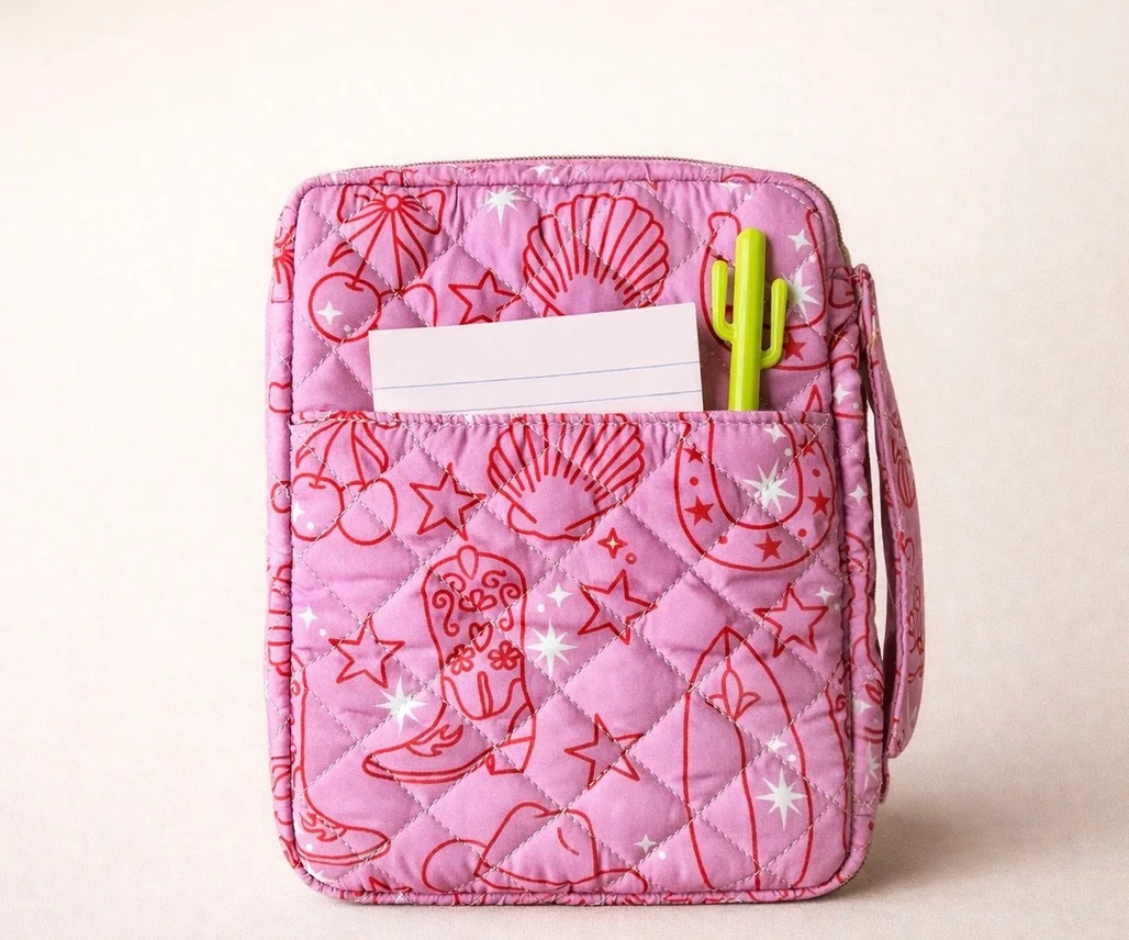 Quilted Bible Cover/Bible Case | Pink Rainbow Cactus - Image 7