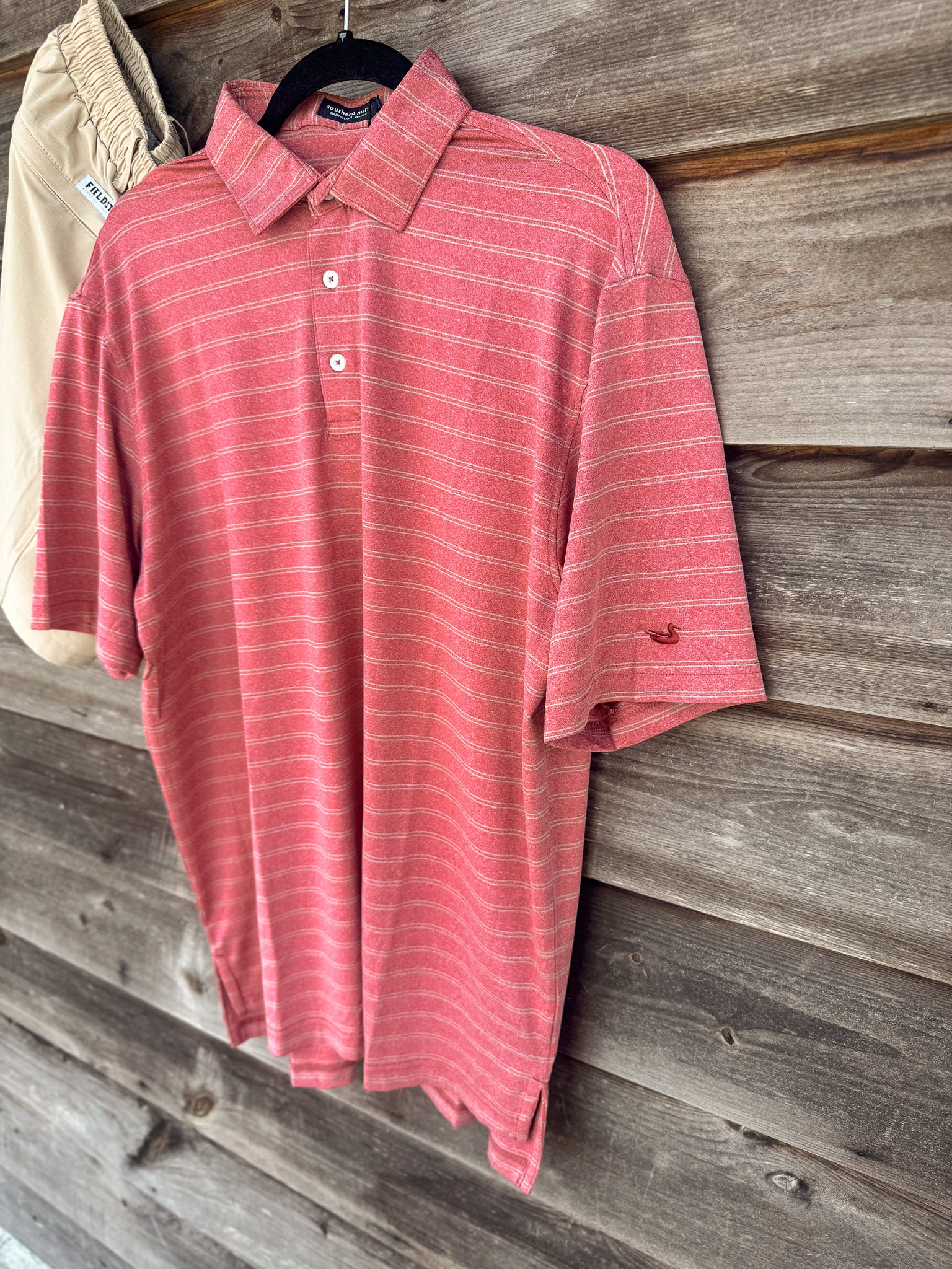 Men's Southern Marsh Newcastle Stripe Featherlight Polo in Rhubarb - Image 7