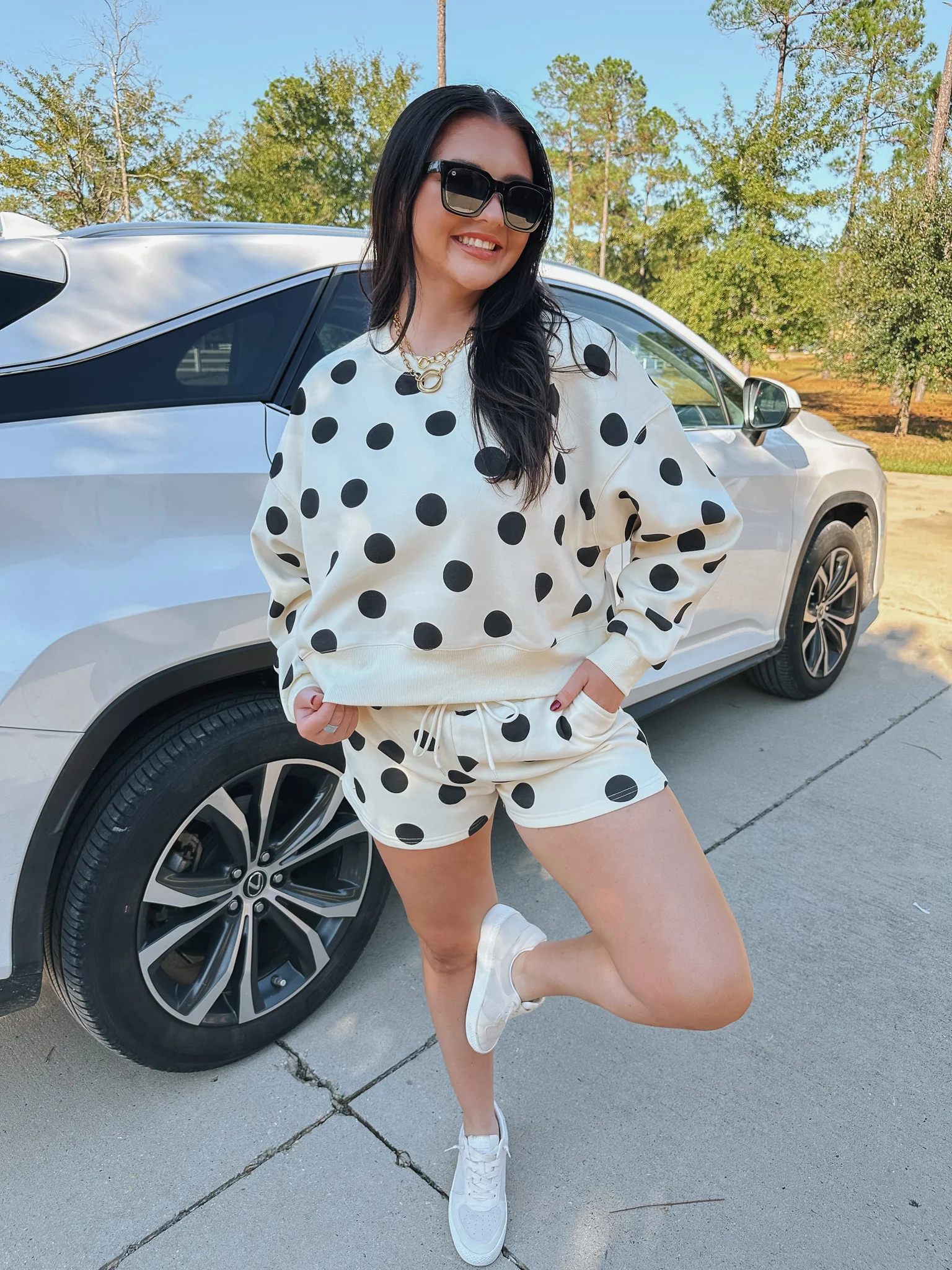 Polka Dot Cream Crop Sweatshirt - Image 9