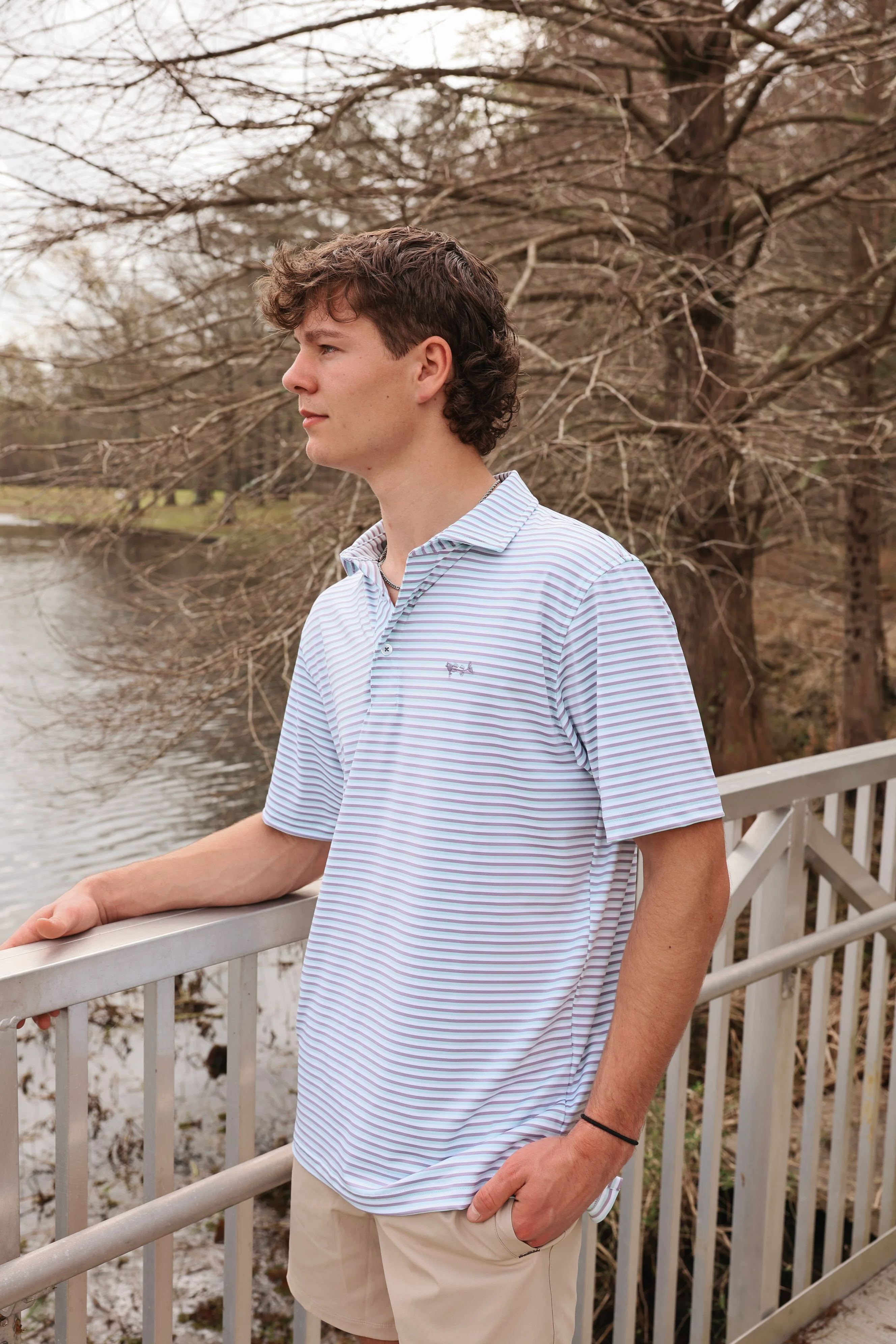 Coastal Cotton Men's Performance Polo in Aqua Stripe - Image 3