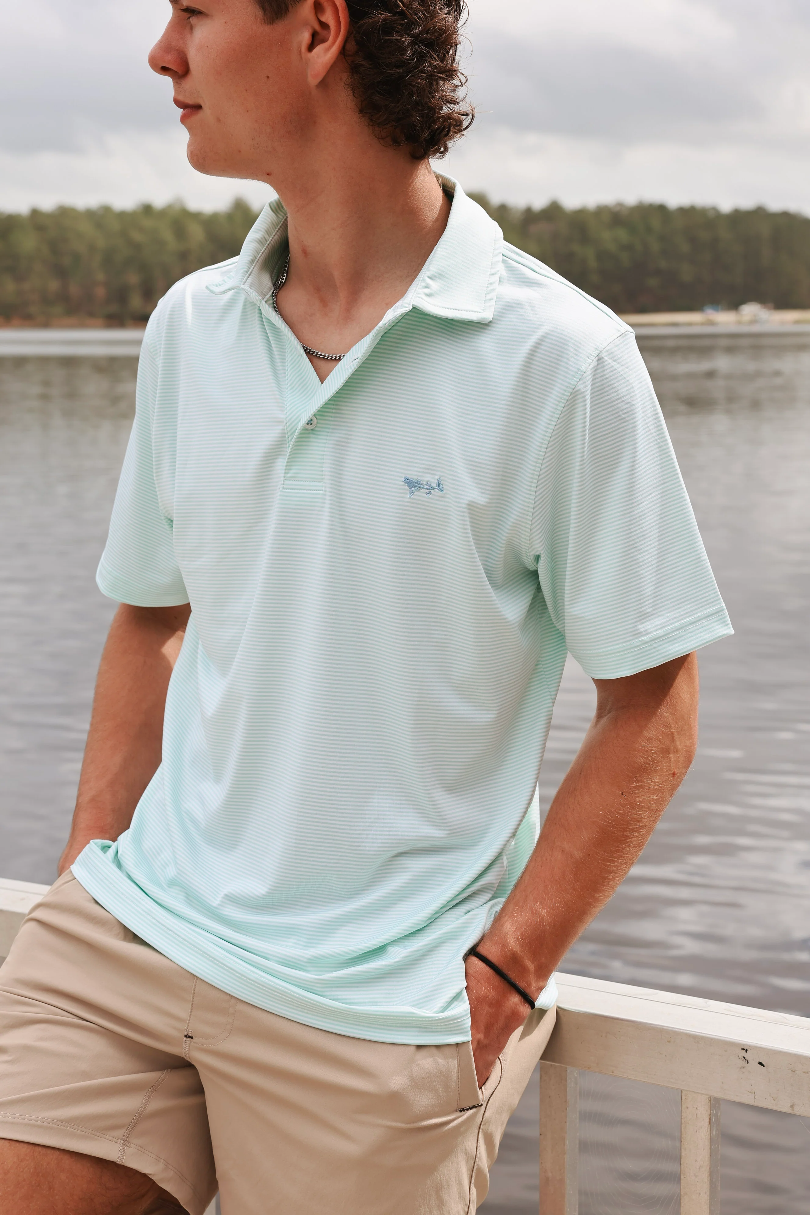 Coastal Cotton Men's Performance Polo in Aruba Stripe - Image 2