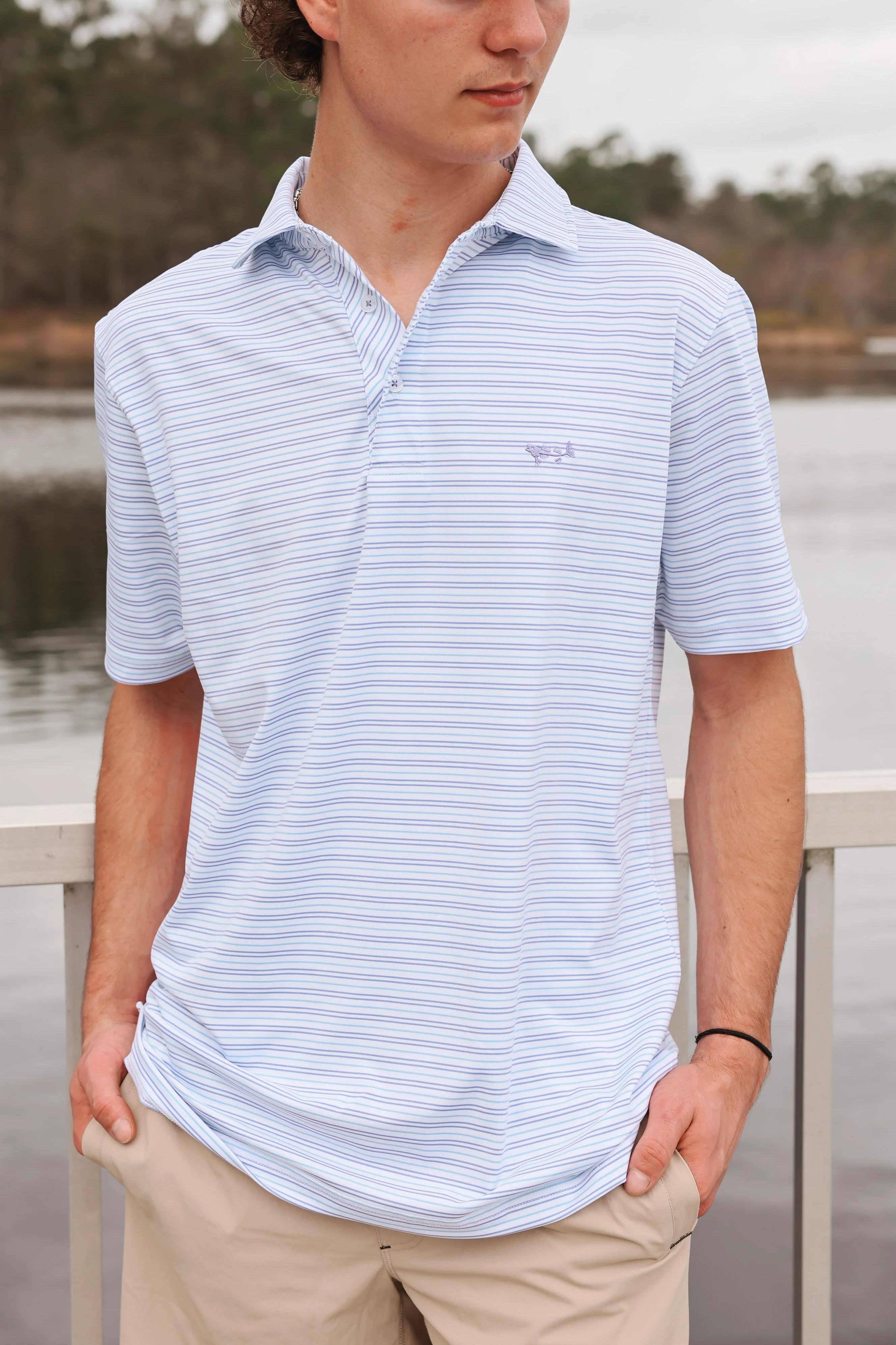 Coastal Cotton Men's Performance Polo in Azul Stripe - Image 2