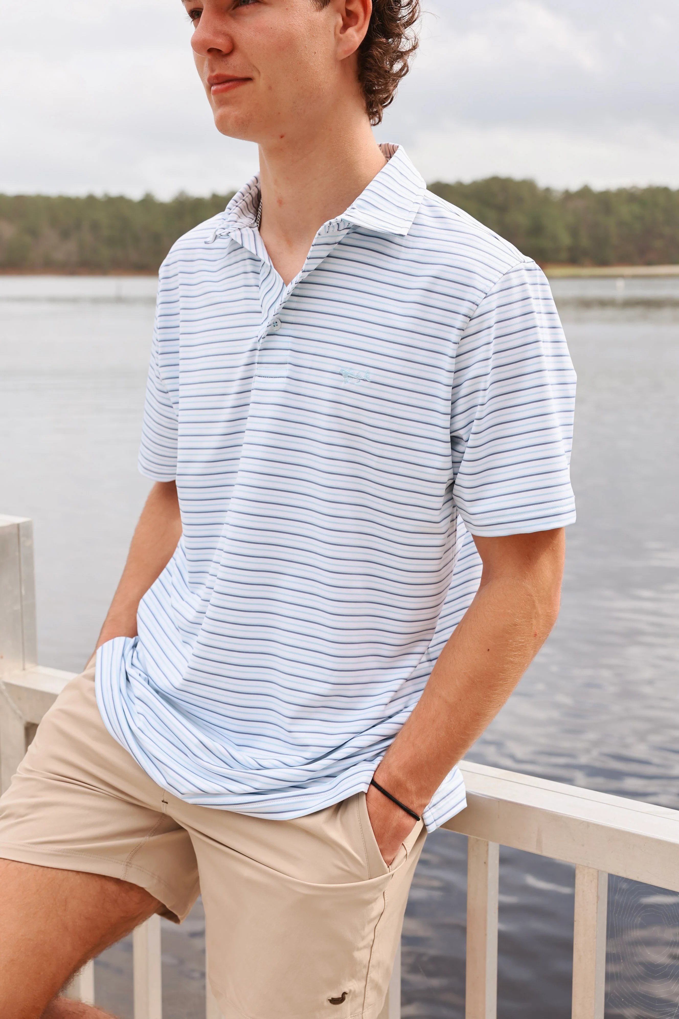 Coastal Cotton Men's Performance Polo in Blue Sky - Image 2