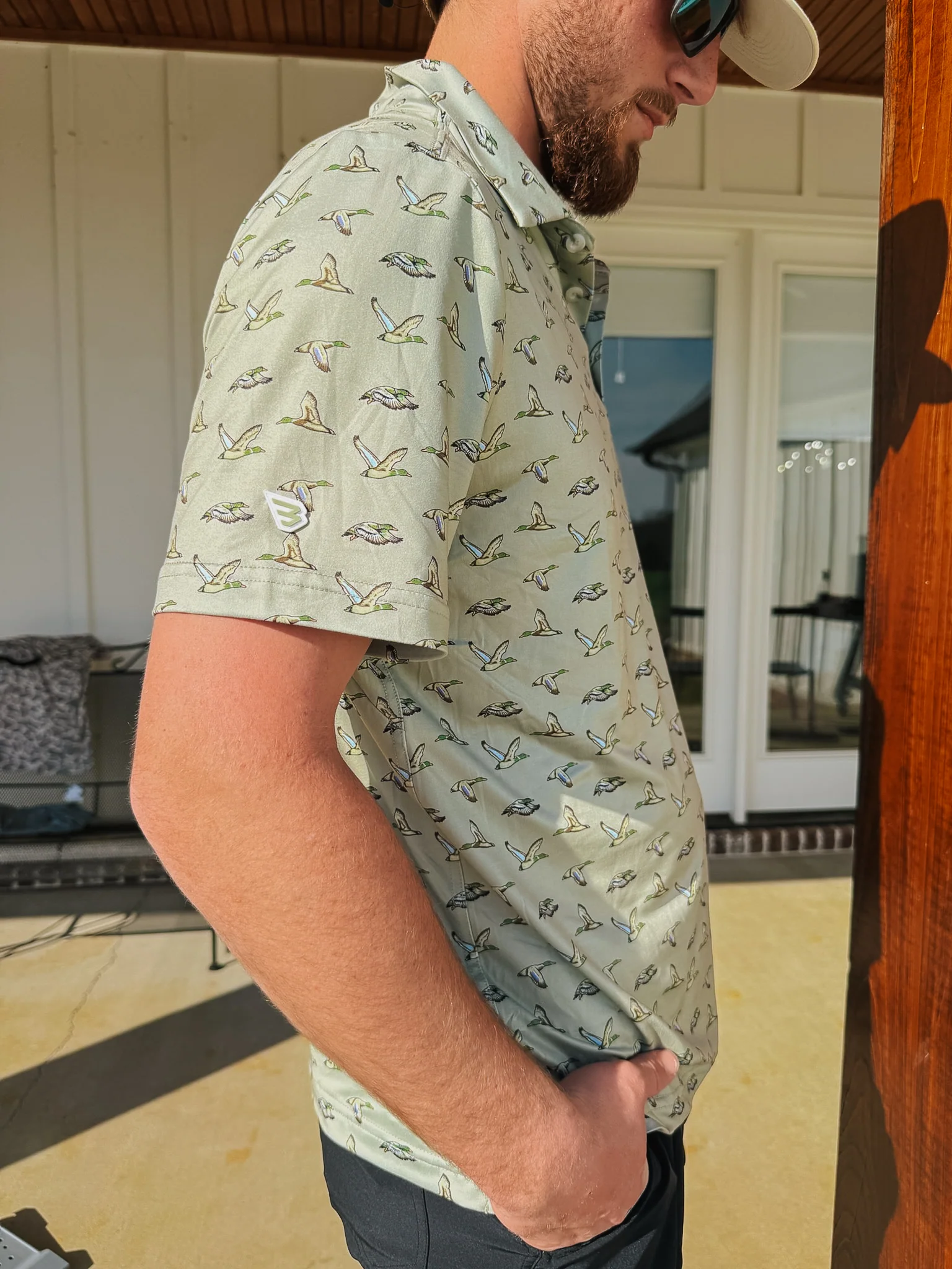 Men's Burlebo Performance Polo - Flying Ducks - Green - Image 2
