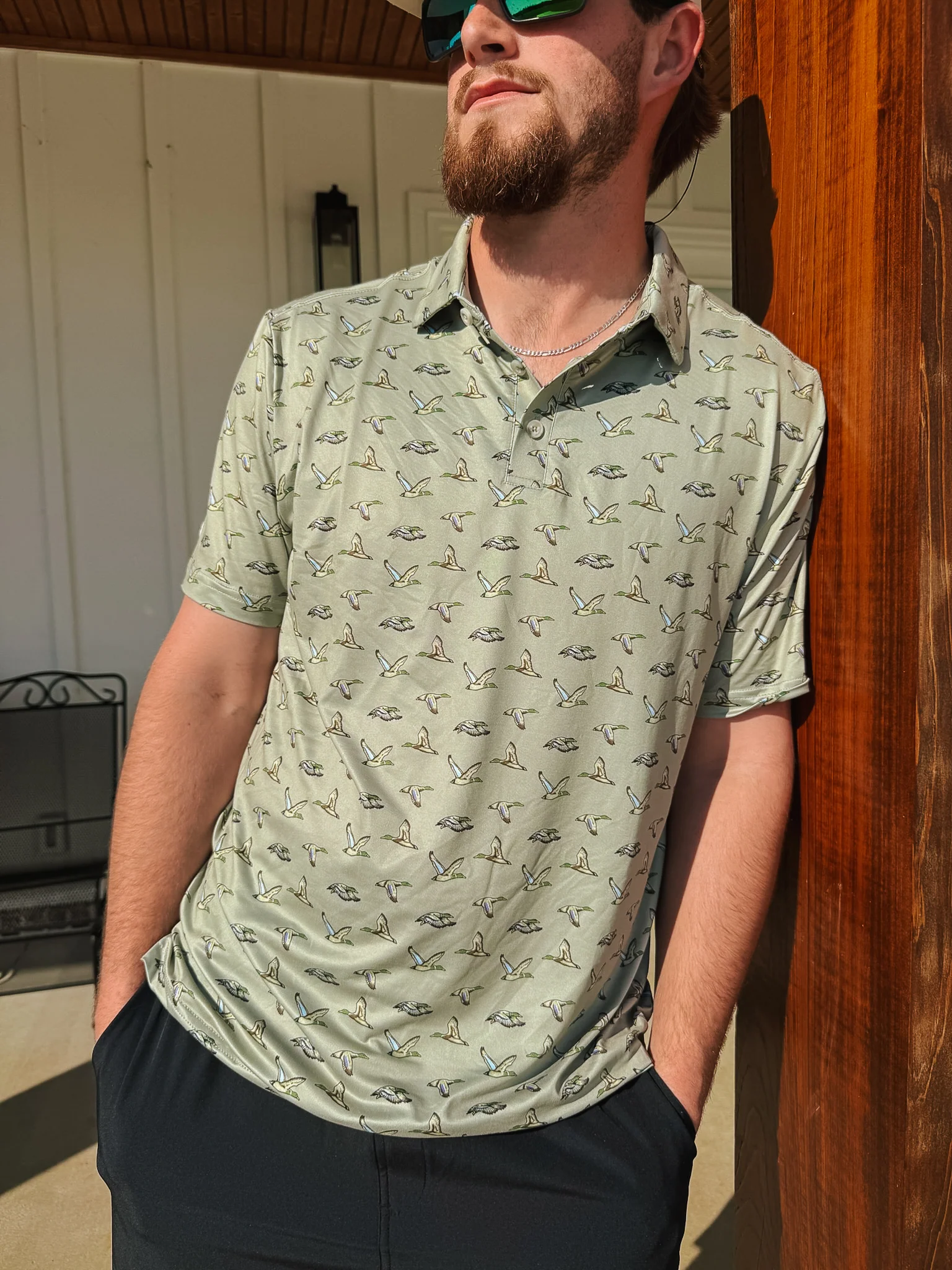 Men's Burlebo Performance Polo - Flying Ducks - Green - Image 3