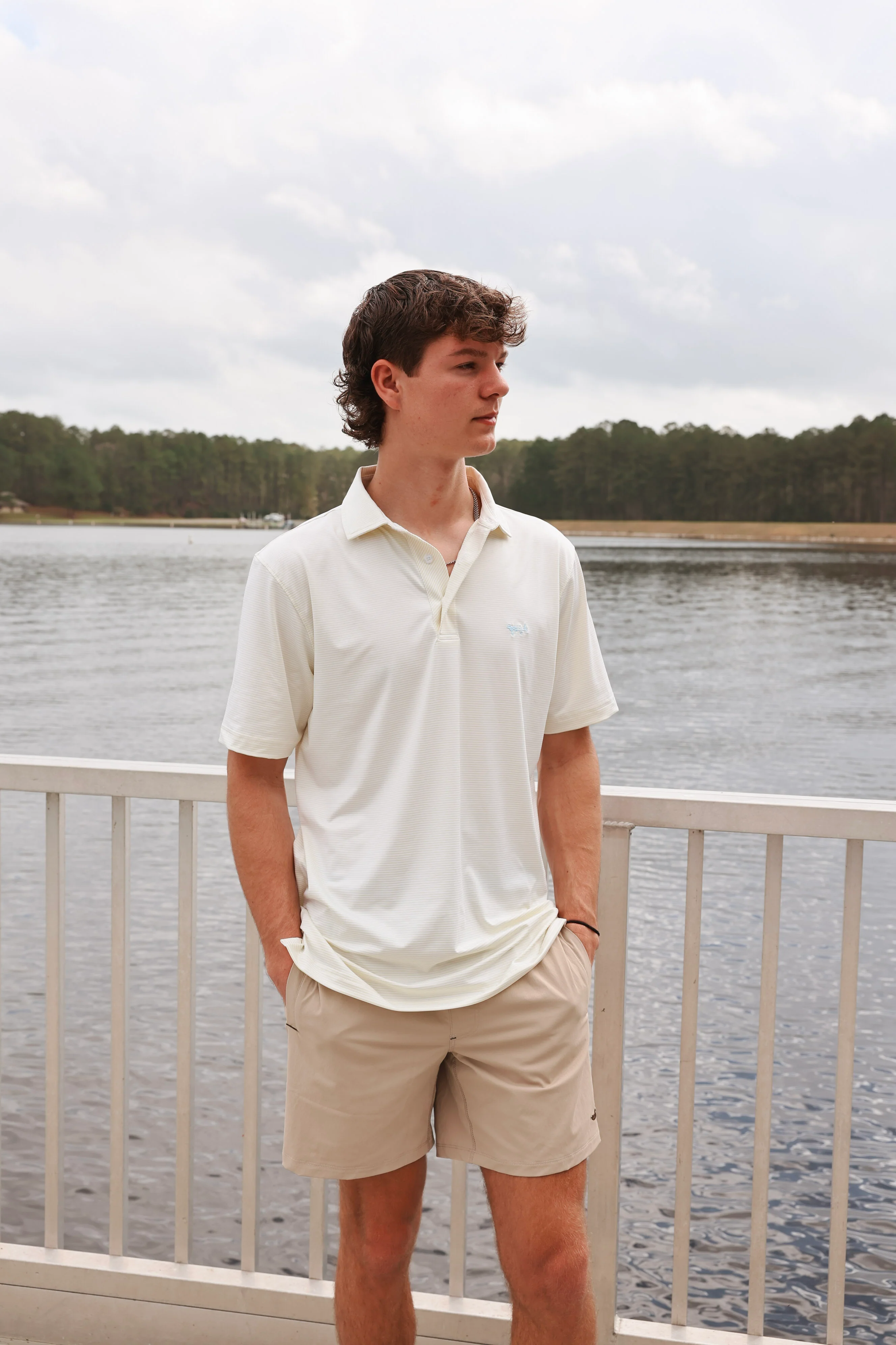 Coastal Cotton Men's Performance Polo in Yellow Stripe - Image 3