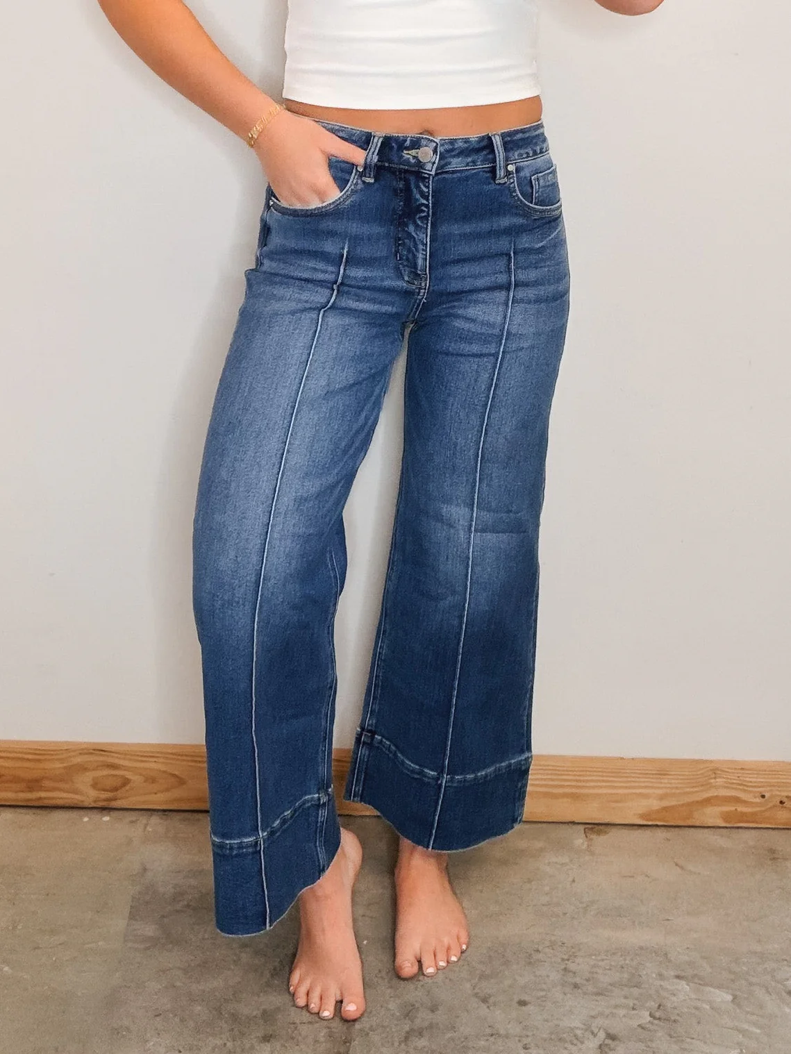 The Annie Mid Rise Wide Crop Jeans