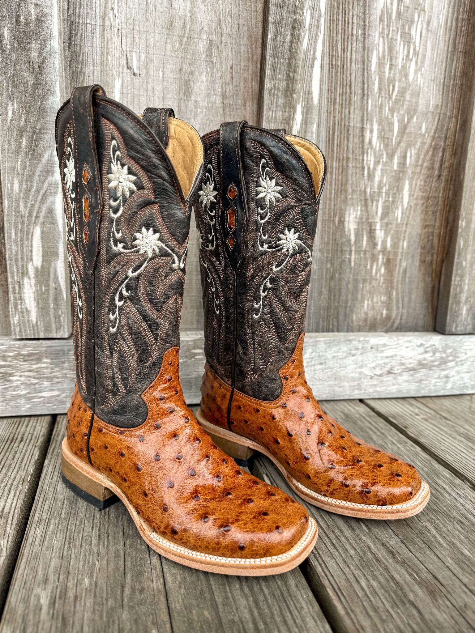 Cowtown Women's Full Quill Ostrich Print Square Toe Boots in Cognac - Image 8