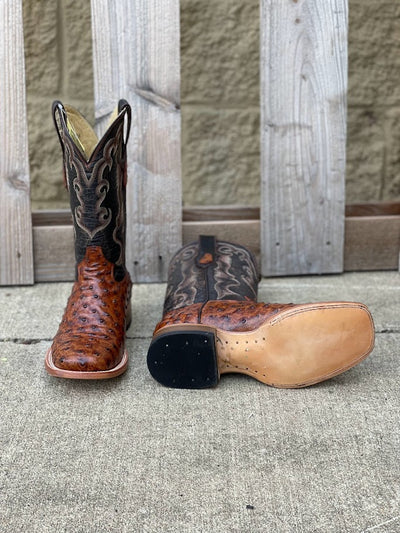 Men's Cowtown 13" Cognac Full Quill Ostrich Print Square Toe Boot