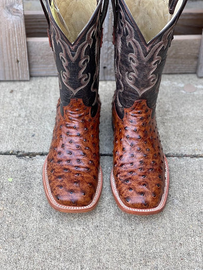 Men's Cowtown 13" Cognac Full Quill Ostrich Print Square Toe Boot - Image 3
