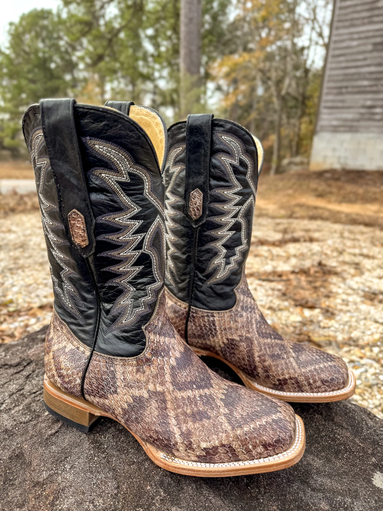 Cowtown Men's Wide Square Toe Rattlesnake Print Western Boots