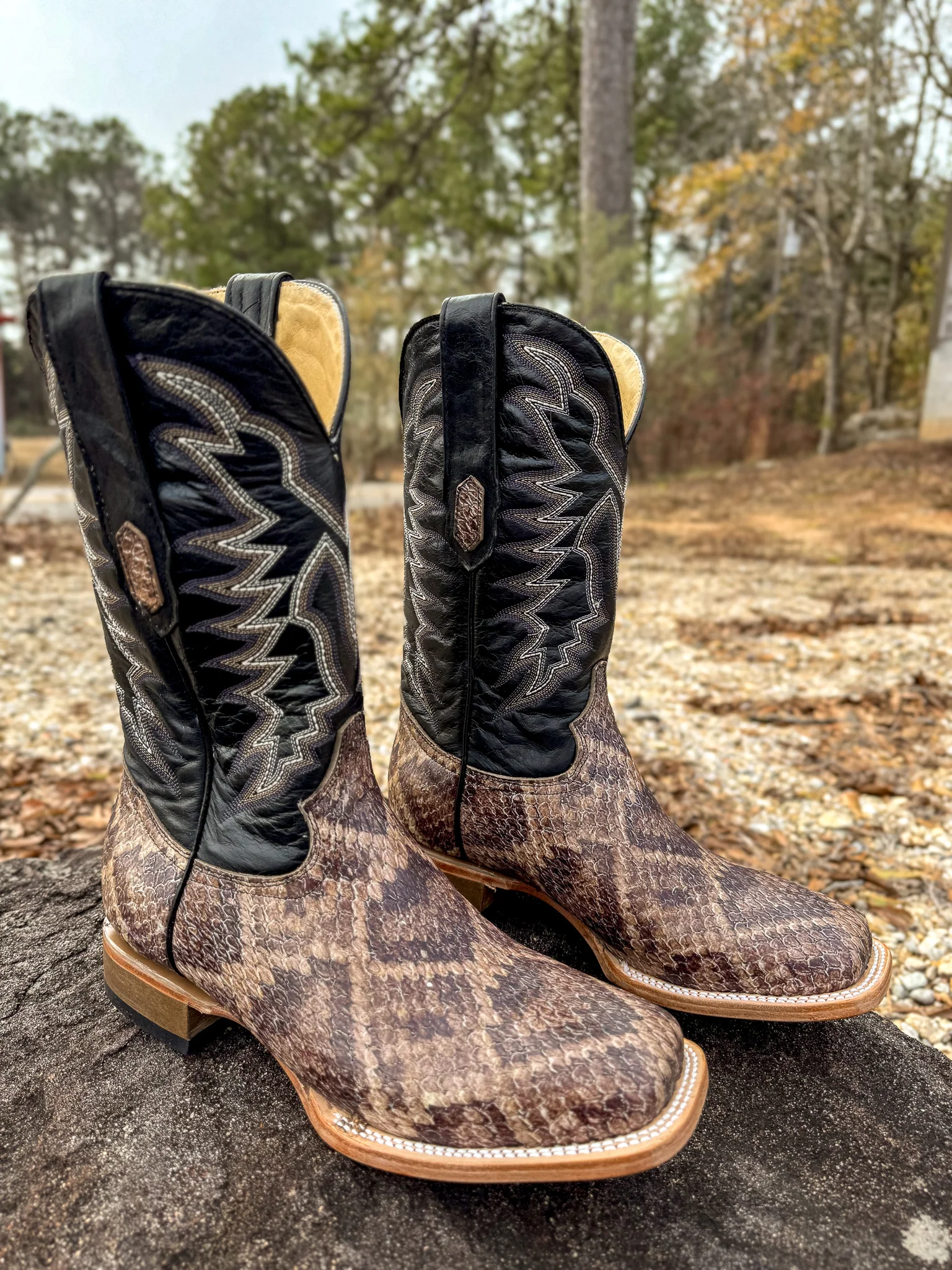 Cowtown Men's Wide Square Toe Rattlesnake Print Western Boots - Image 5