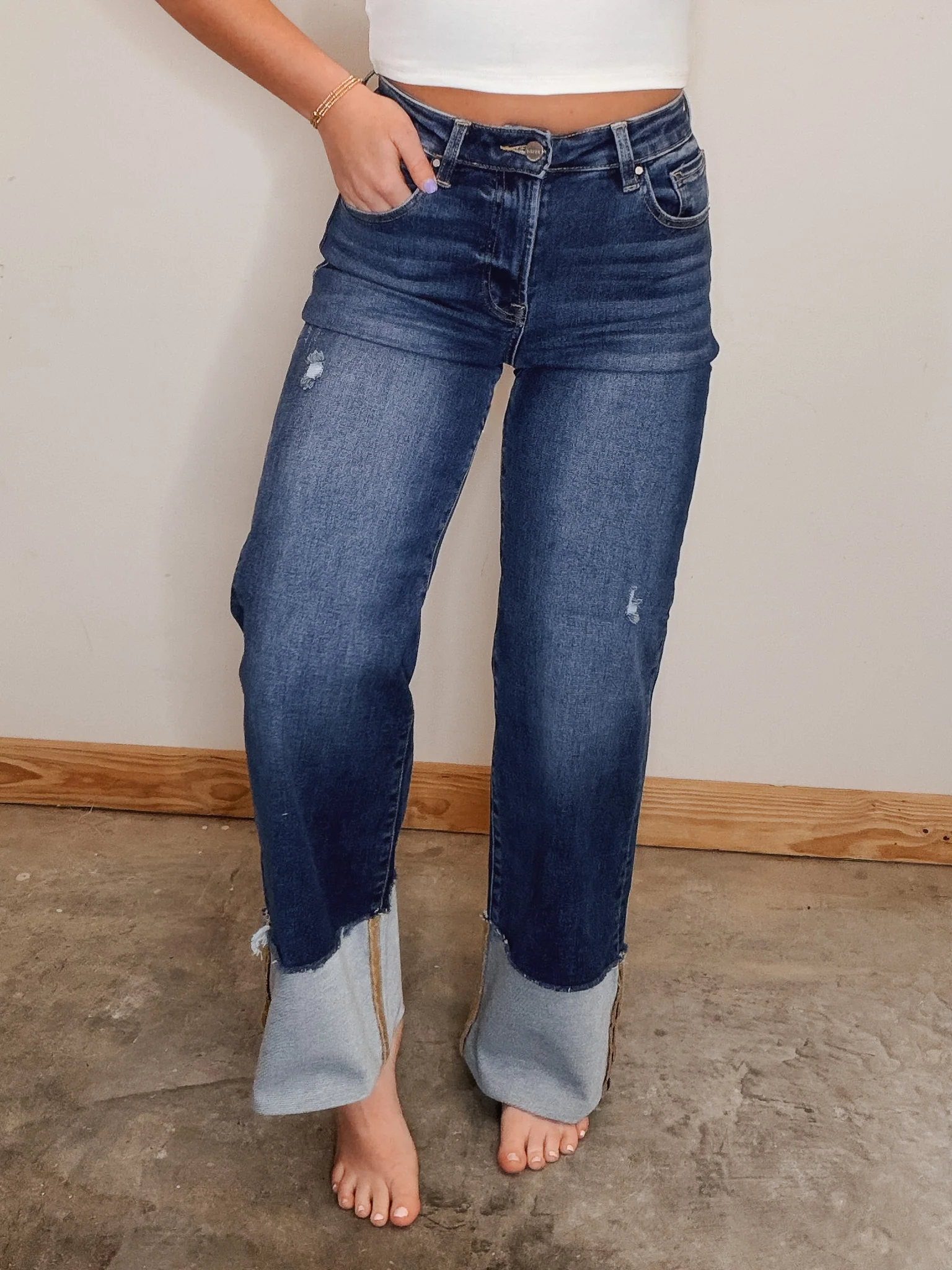 The Makenna High Rise Wide Cuffed Jeans