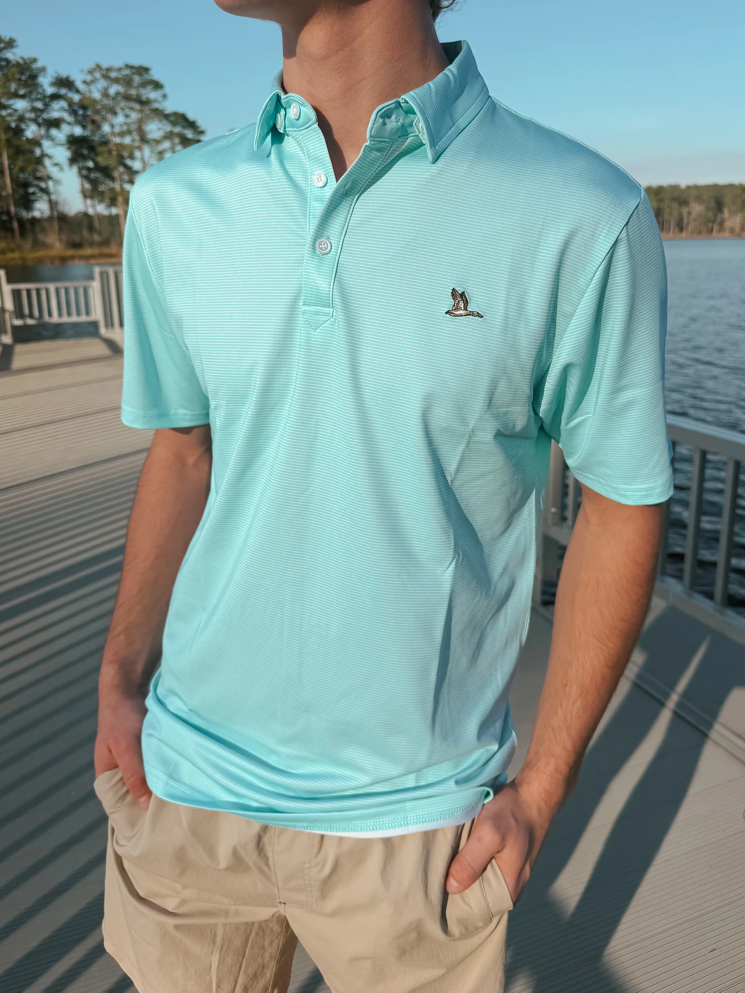 Men's Roost Mallard Polo in Aqua/White - Image 2