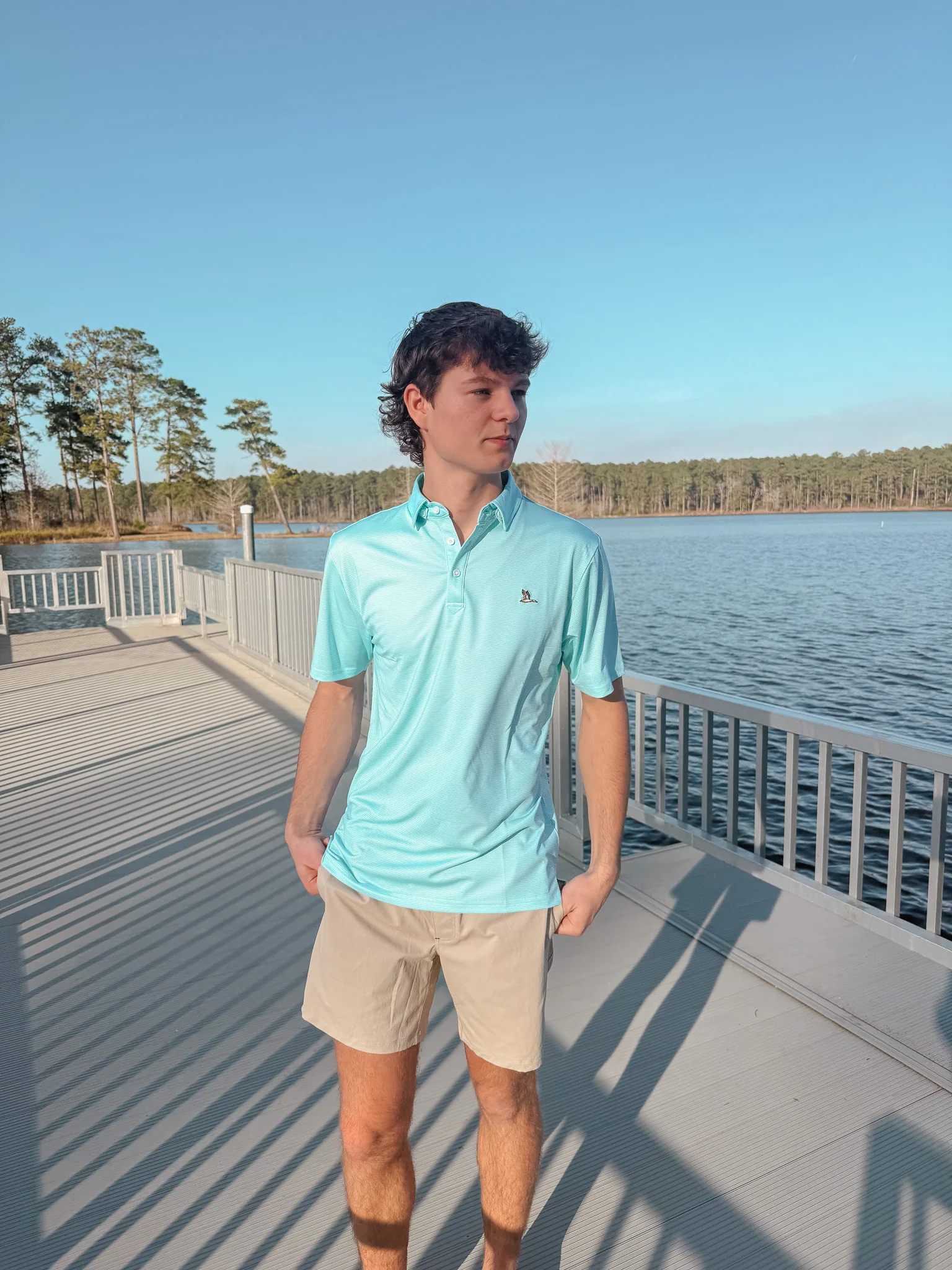 Men's Roost Mallard Polo in Aqua/White - Image 3