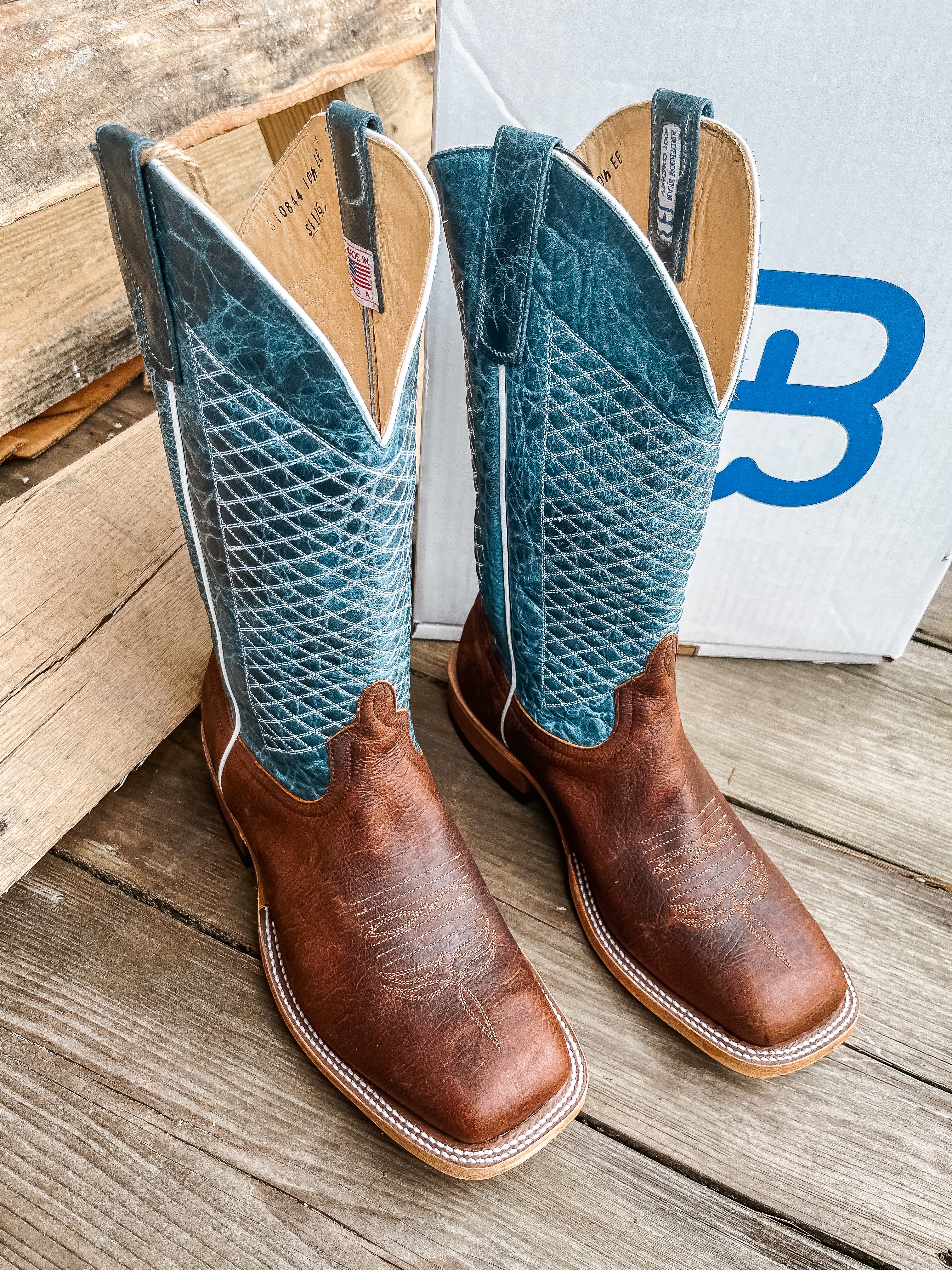 Men's Anderson Bean Square Toe Mike Tyson Bison Blue Lava Boots - Image 3