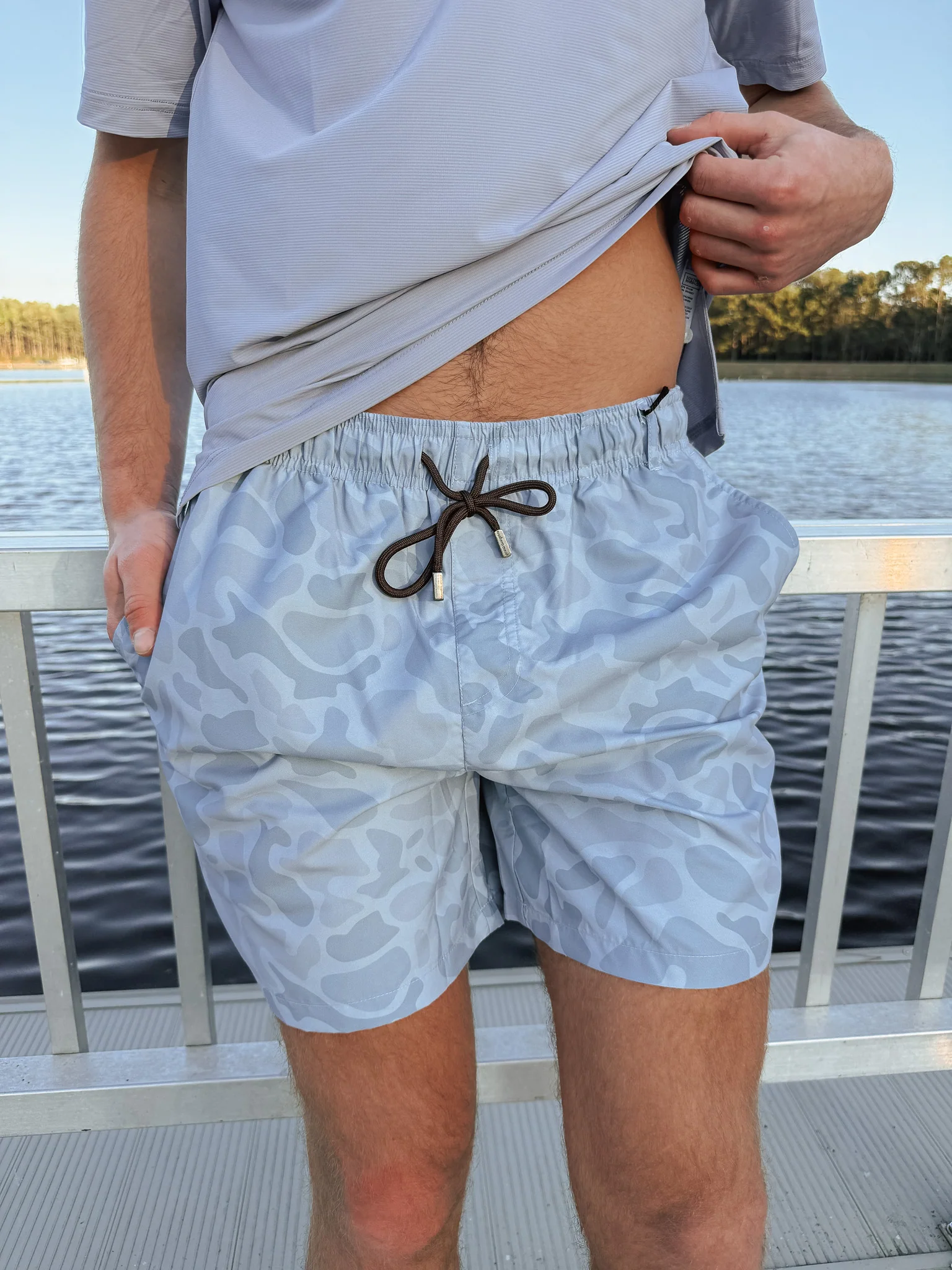 Men's Southern Marsh La Costa Lined Swim Trunk in Washed Slate Camo