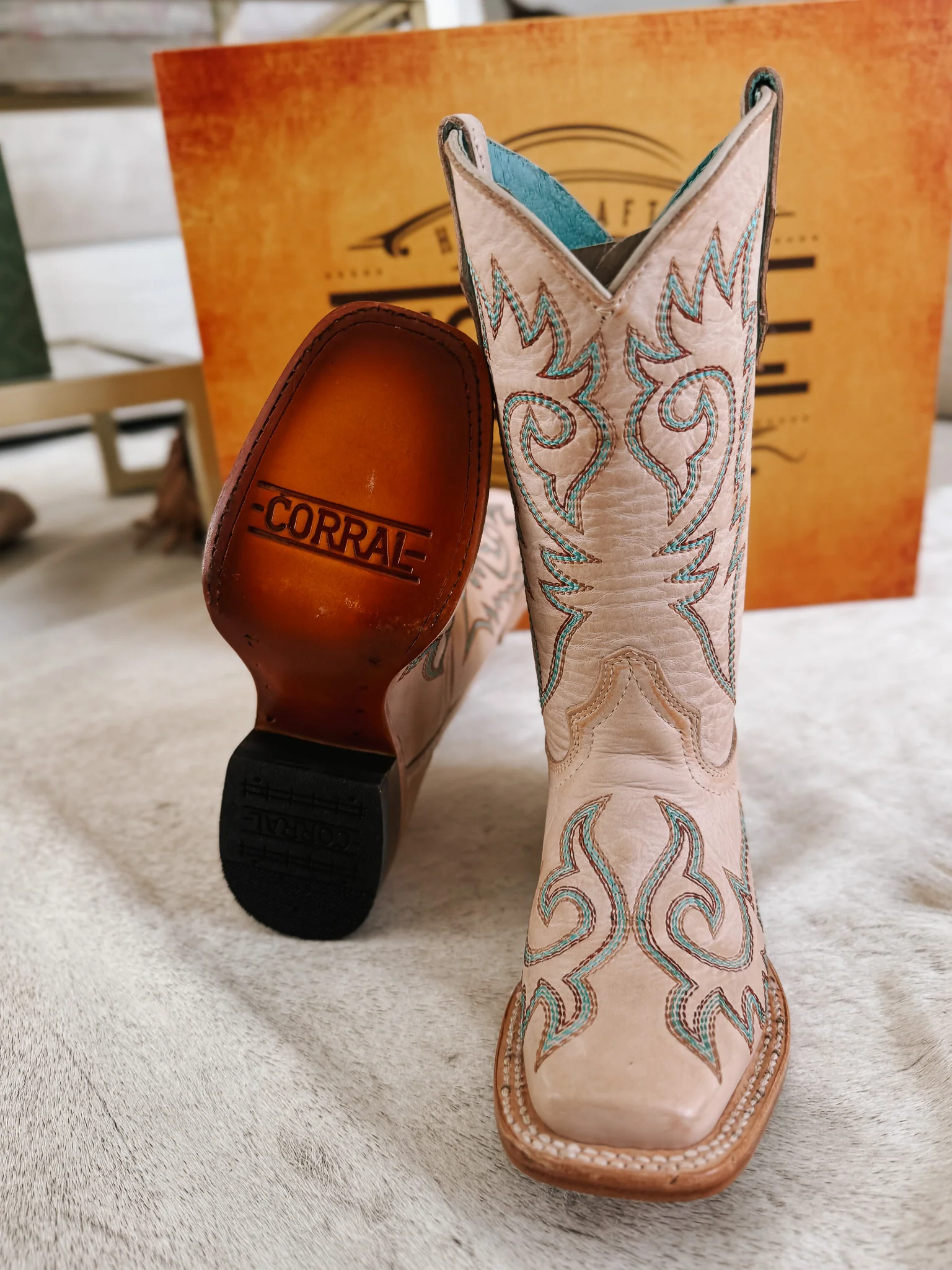 Youth Corral Flame Embroidered Bone White Boots - Image 4