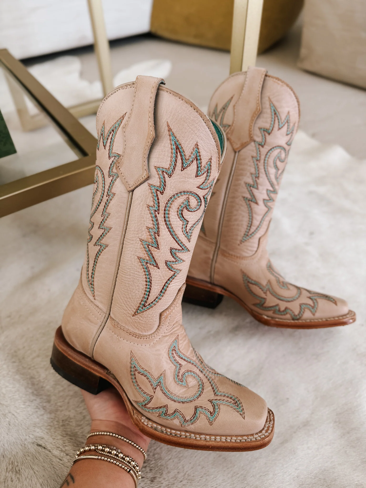 Youth Corral Flame Embroidered Bone White Boots - Image 6