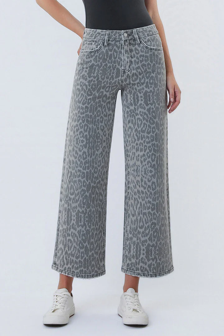 The Tylee High Rise Crop Wide Leg Jeans in Grey Leopard - Image 8