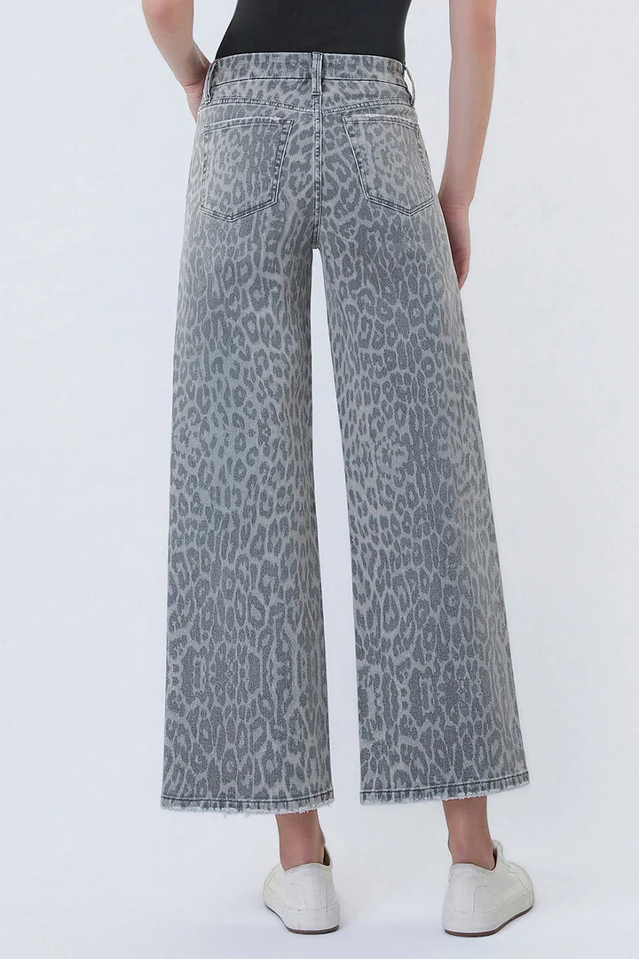 The Tylee High Rise Crop Wide Leg Jeans in Grey Leopard - Image 9