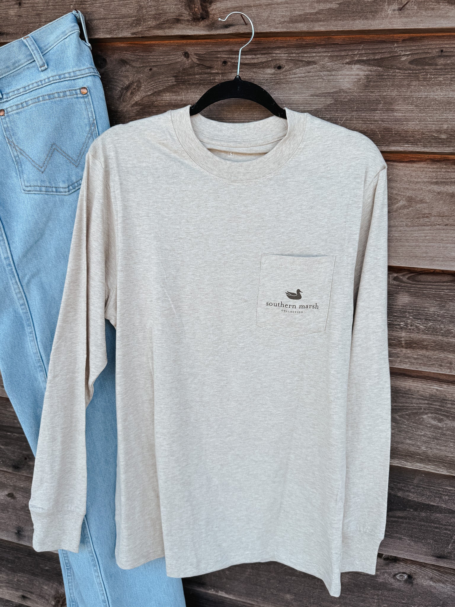 Southern Marsh Seawash™ Retro Duck Originals Long Sleeve T-Shirt in Taupe - Image 2