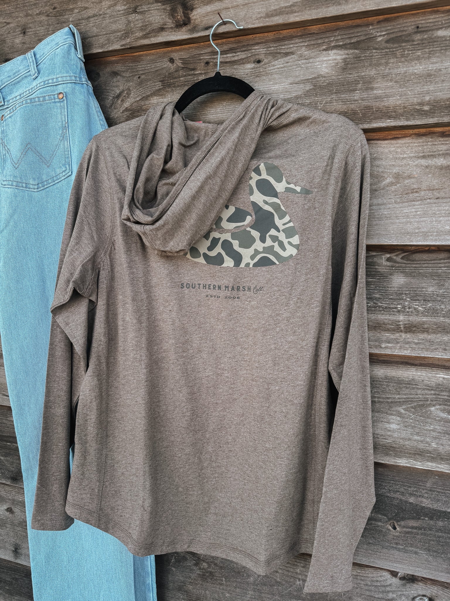 Southern Marsh Duck Originals Camo Classic Hoodie T-Shirt in Washed Dark Shale - Image 4