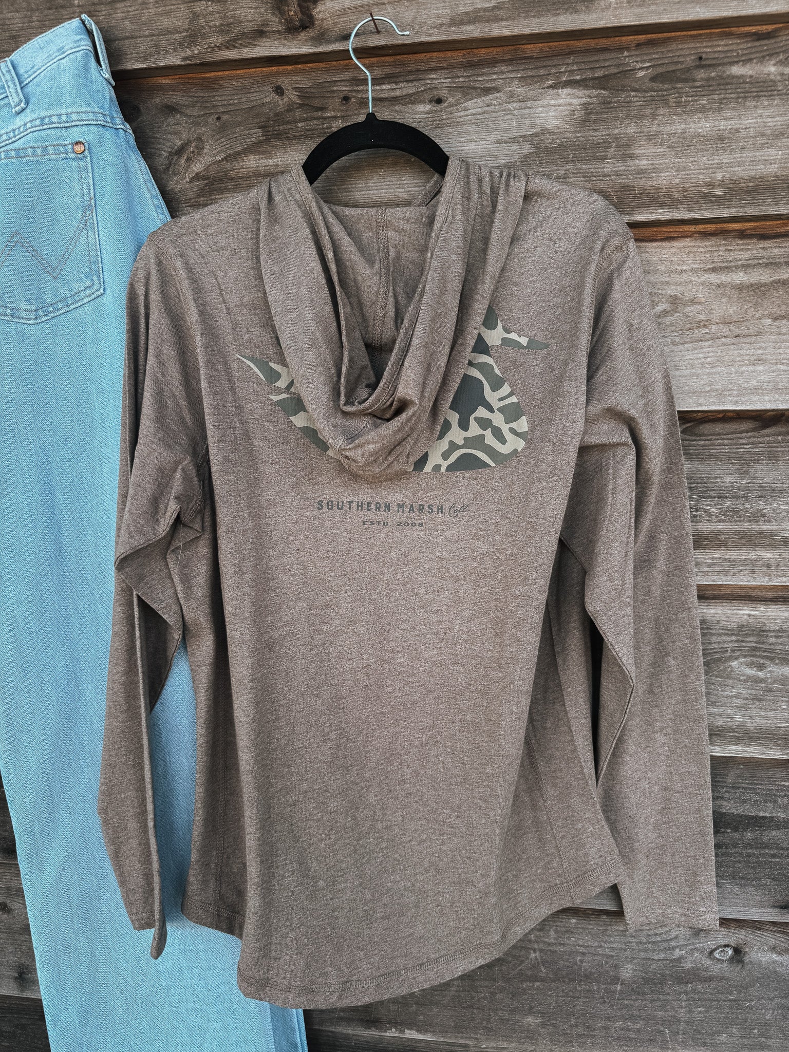 Southern Marsh Duck Originals Camo Classic Hoodie T-Shirt in Washed Dark Shale - Image 5