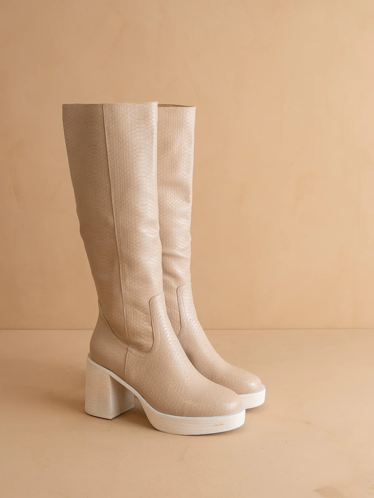 The Juniper | Beige Platform Knee-High Boots