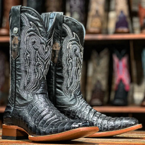 Men's Tanner Mark Caiman Tail Print Black Boot