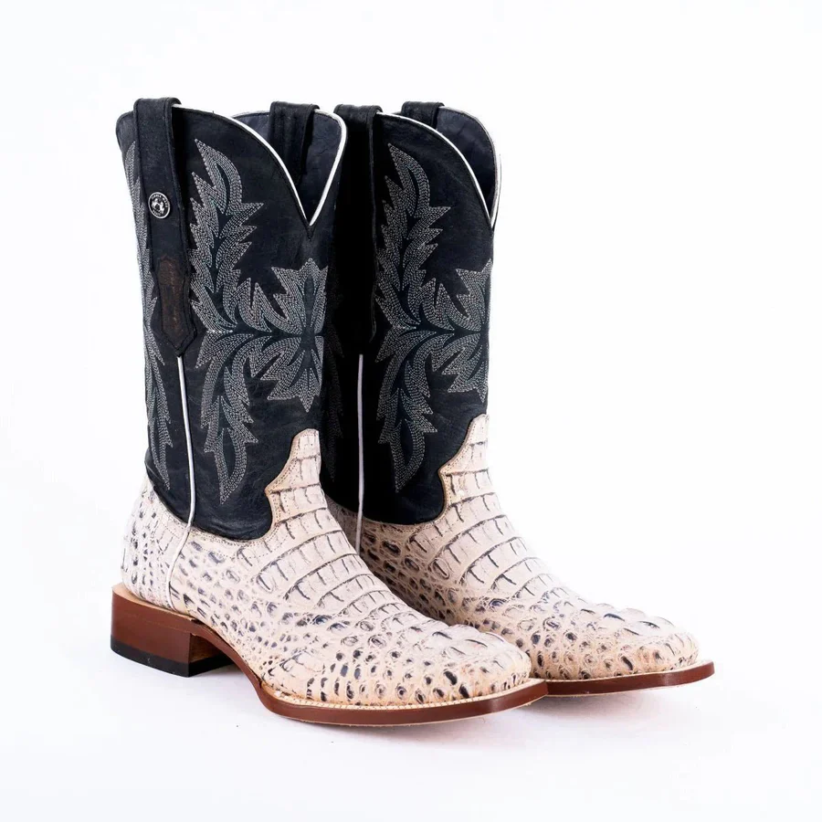 Tanner Mark Men's Caiman Hornback Print Square Toe Boots in Natural - Image 12