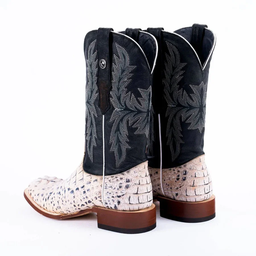 Tanner Mark Men's Caiman Hornback Print Square Toe Boots in Natural - Image 13