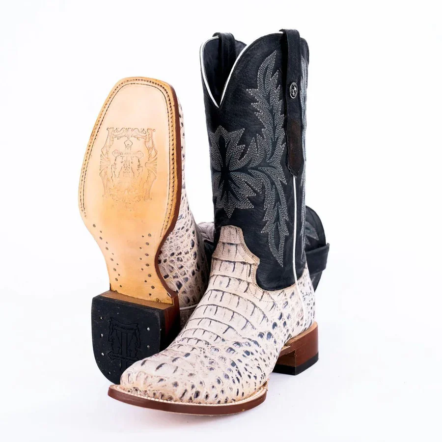 Tanner Mark Men's Caiman Hornback Print Square Toe Boots in Natural - Image 15