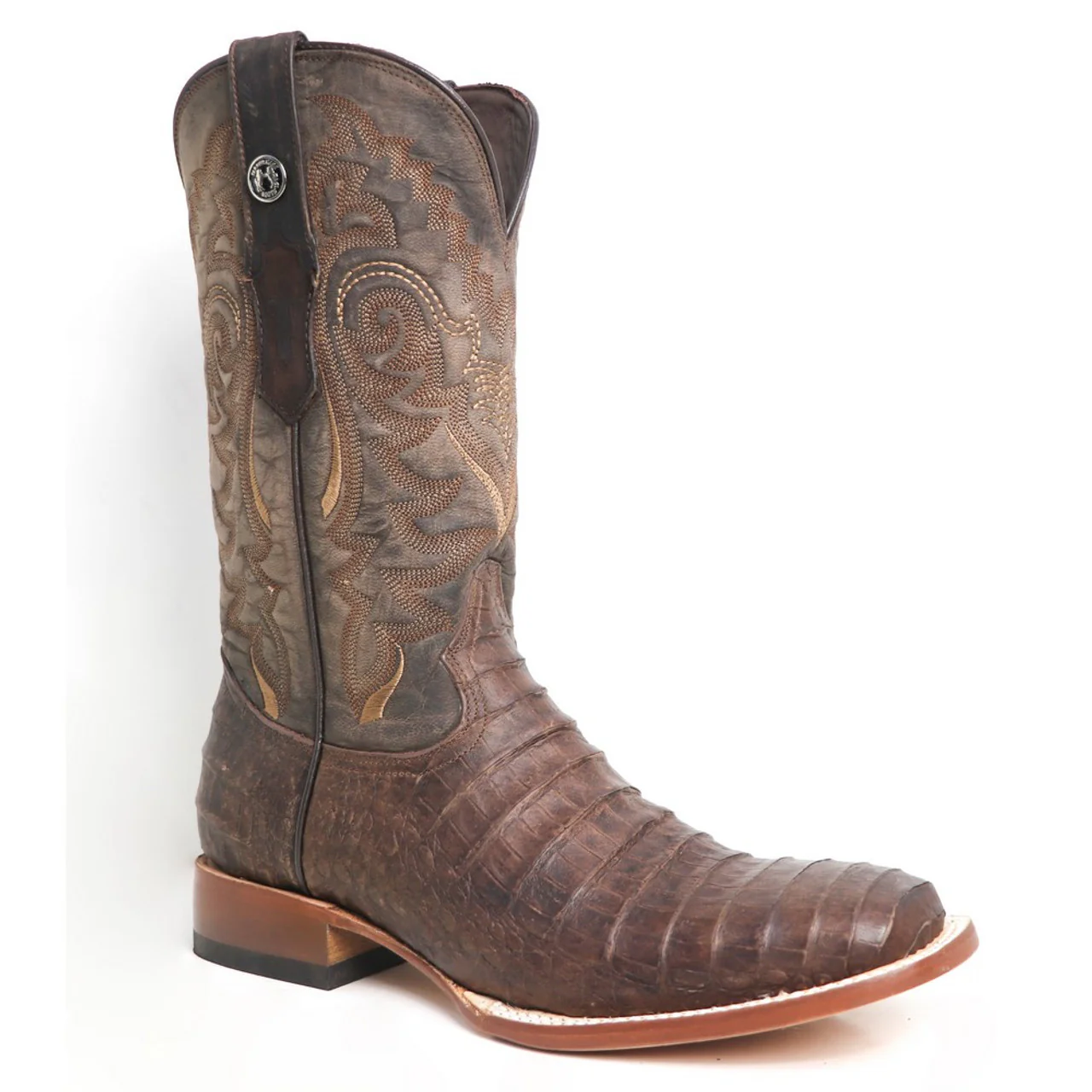 Men's Tanner Mark Brown Caiman Belly Print Cowboy Boots - Image 2