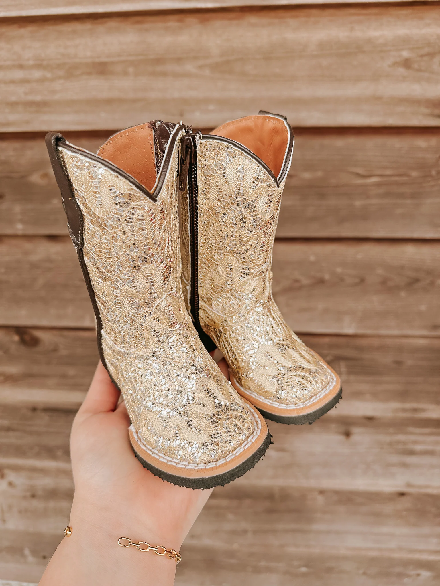 Tanner Mark Girl's Bailey Shimmer Beige Boots - Image 7