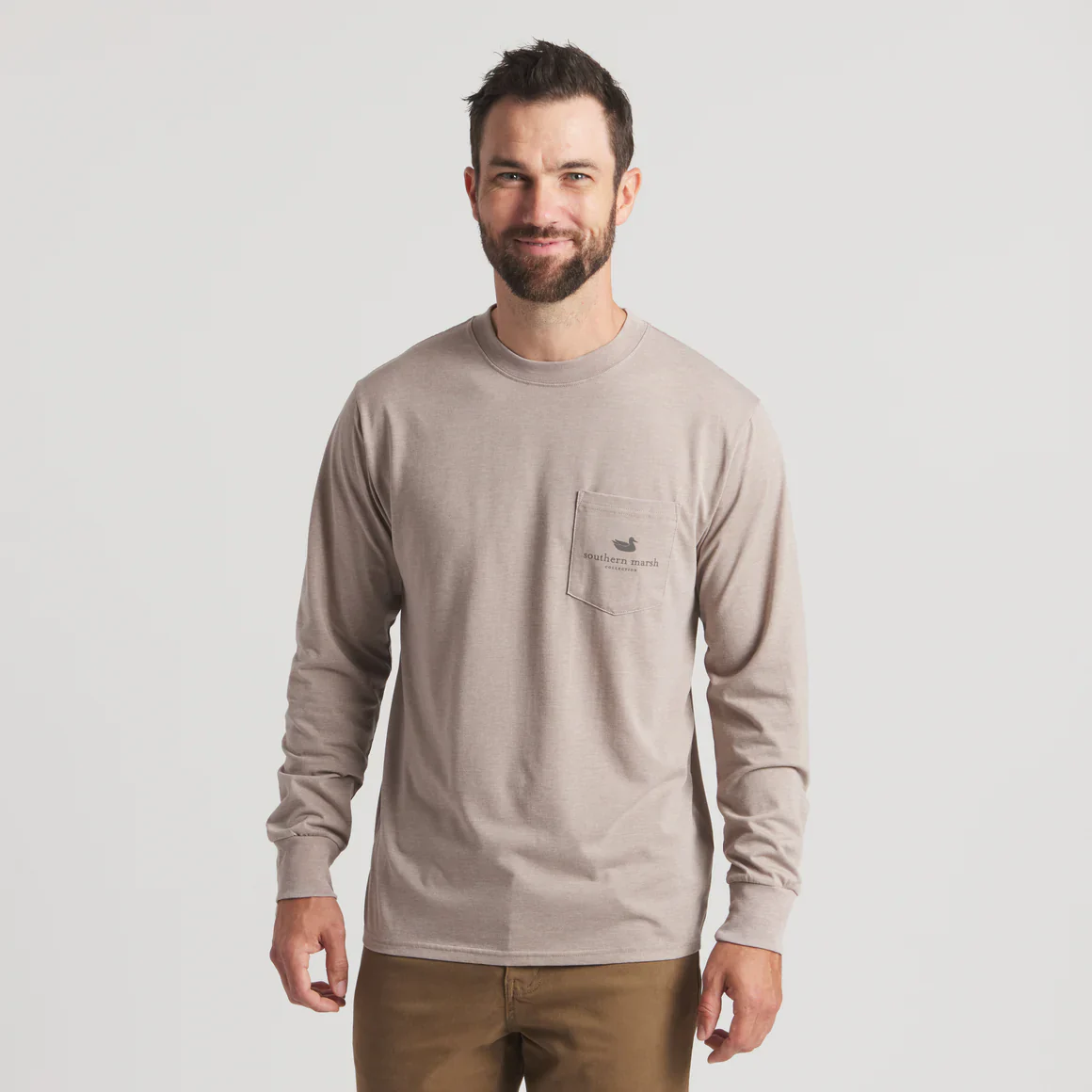 Southern Marsh Undaunting Focus Seawash Long Sleeve T-Shirt in Burnt Taupe - Image 3