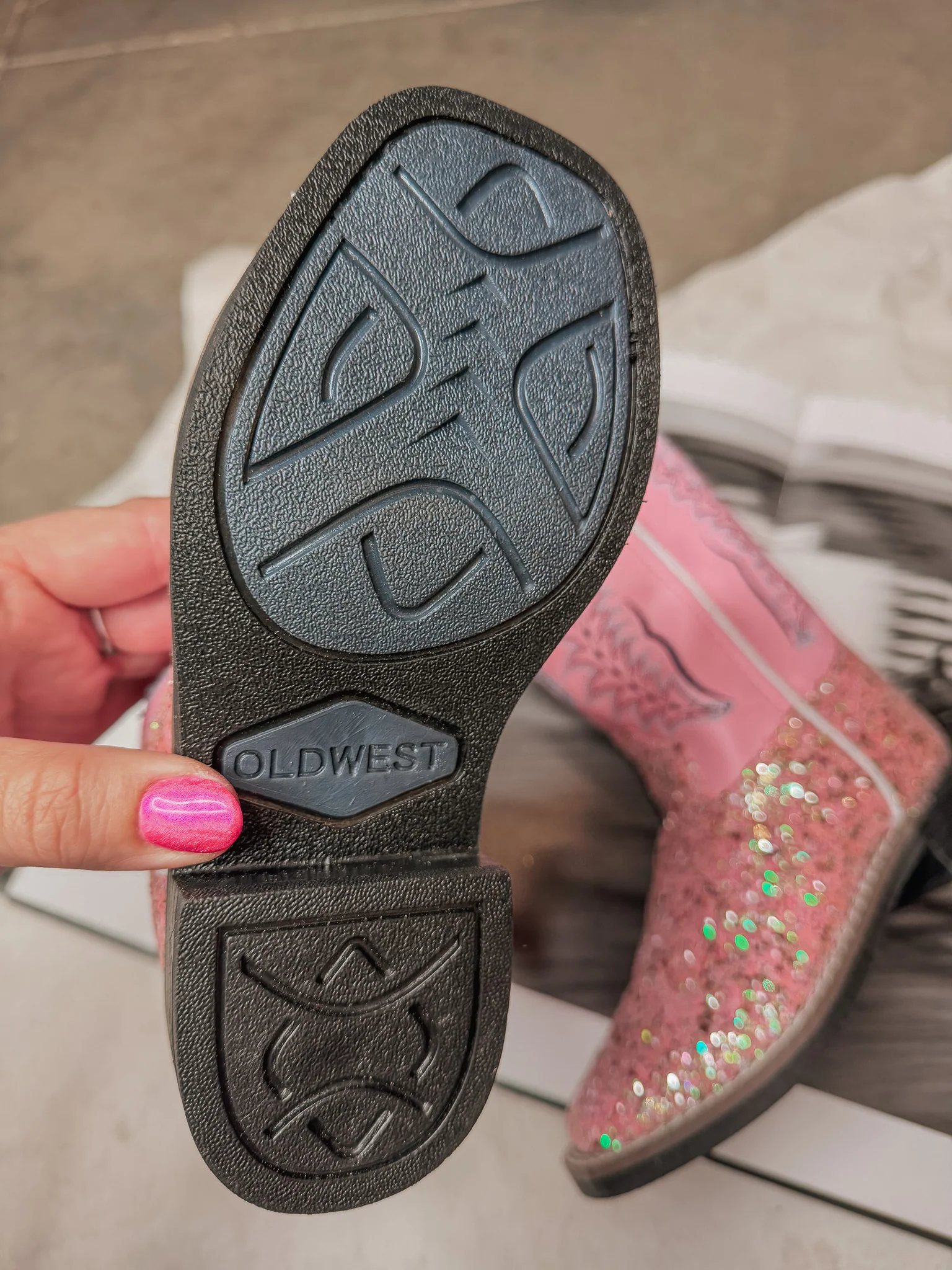OLD WEST GIRL'S PINK GLITTER SQUARE TOE BOOTS - Image 4