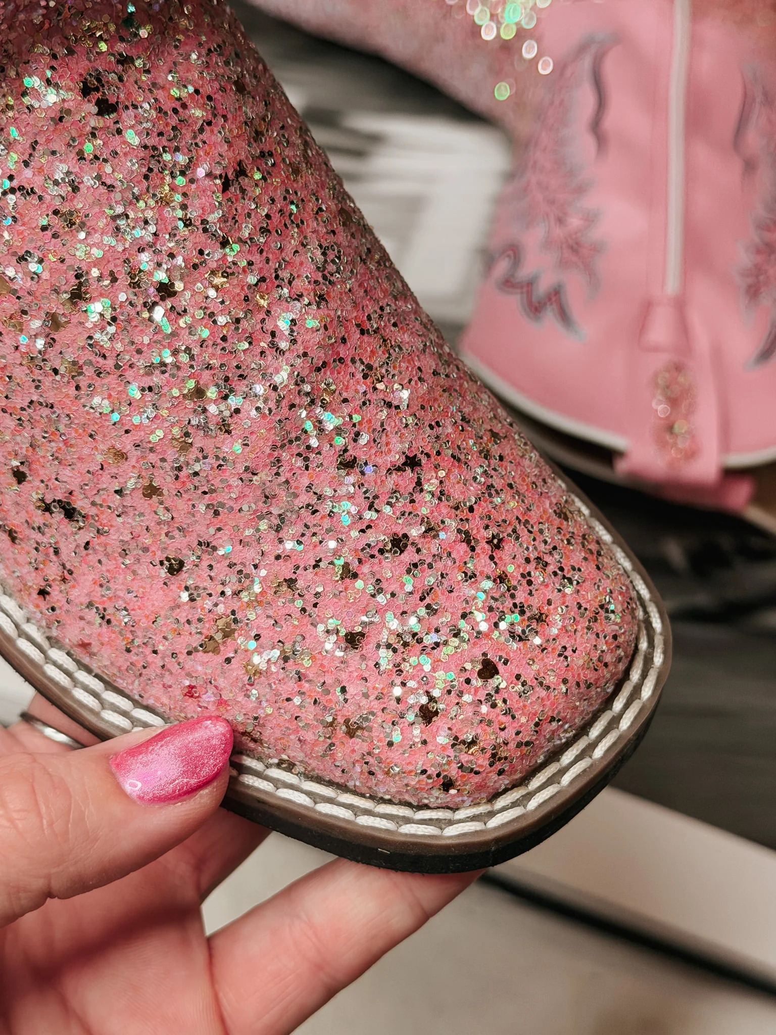 OLD WEST GIRL'S PINK GLITTER SQUARE TOE BOOTS - Image 5