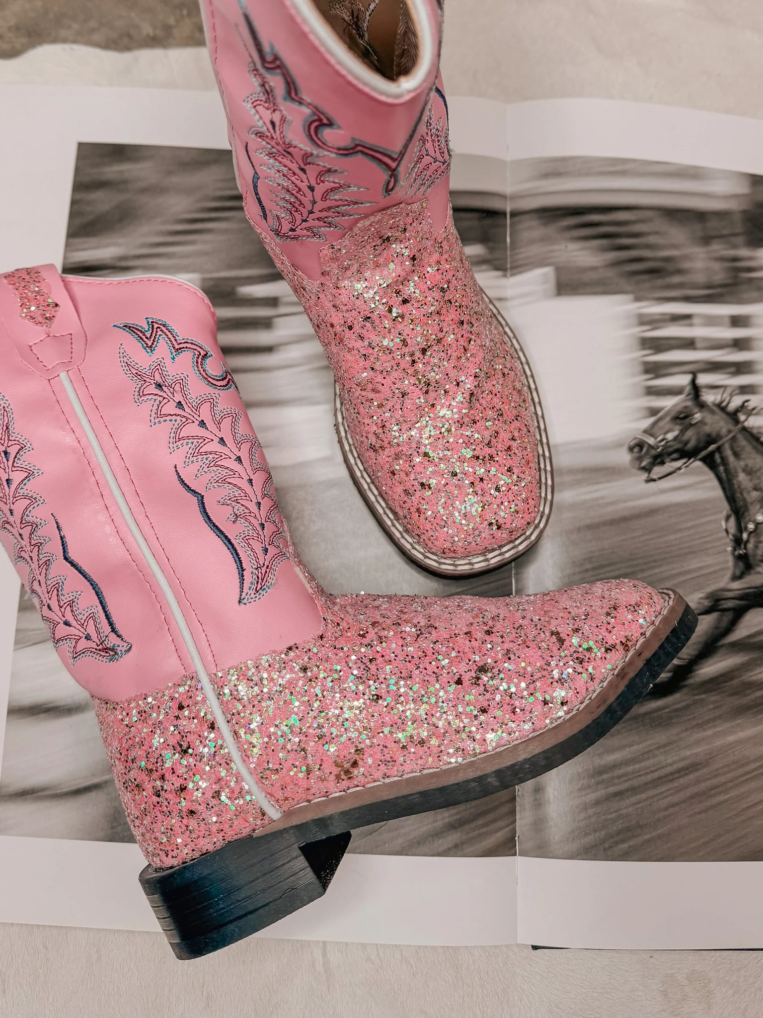 OLD WEST GIRL'S PINK GLITTER SQUARE TOE BOOTS - Image 6