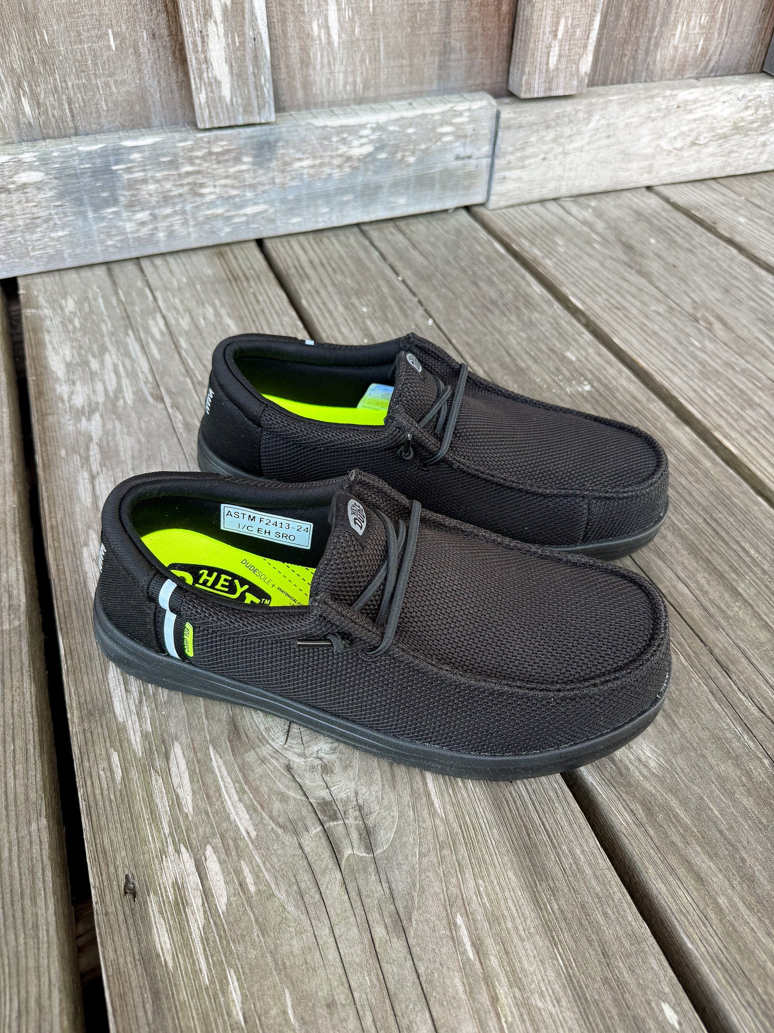 Men's Hey Dude Wally Work Composite Toe Shoes in Black/Black - Image 3