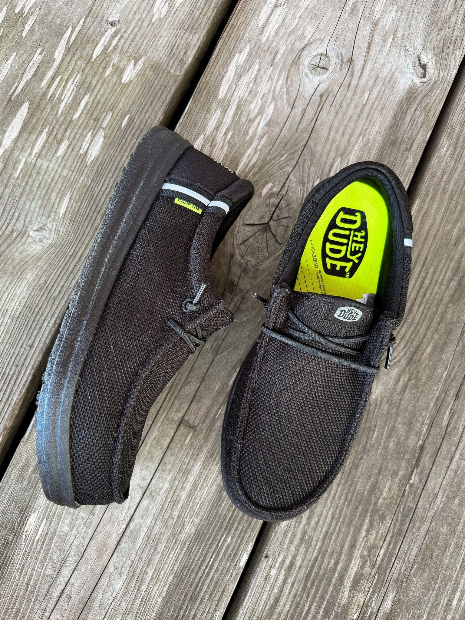 Men's Hey Dude Wally Work Composite Toe Shoes in Black/Black - Image 6