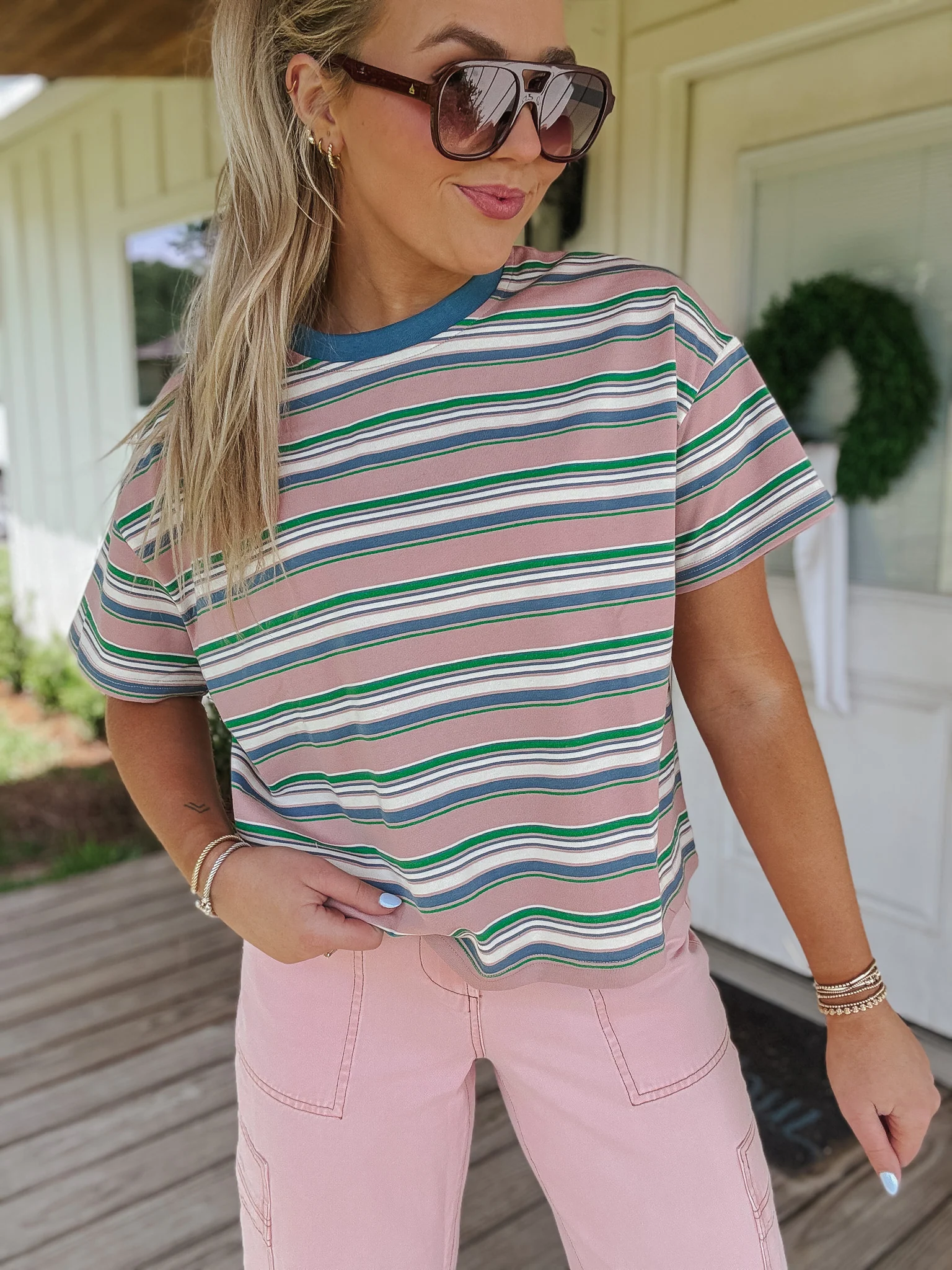 Summertime Blush Stripe Tee - Image 2