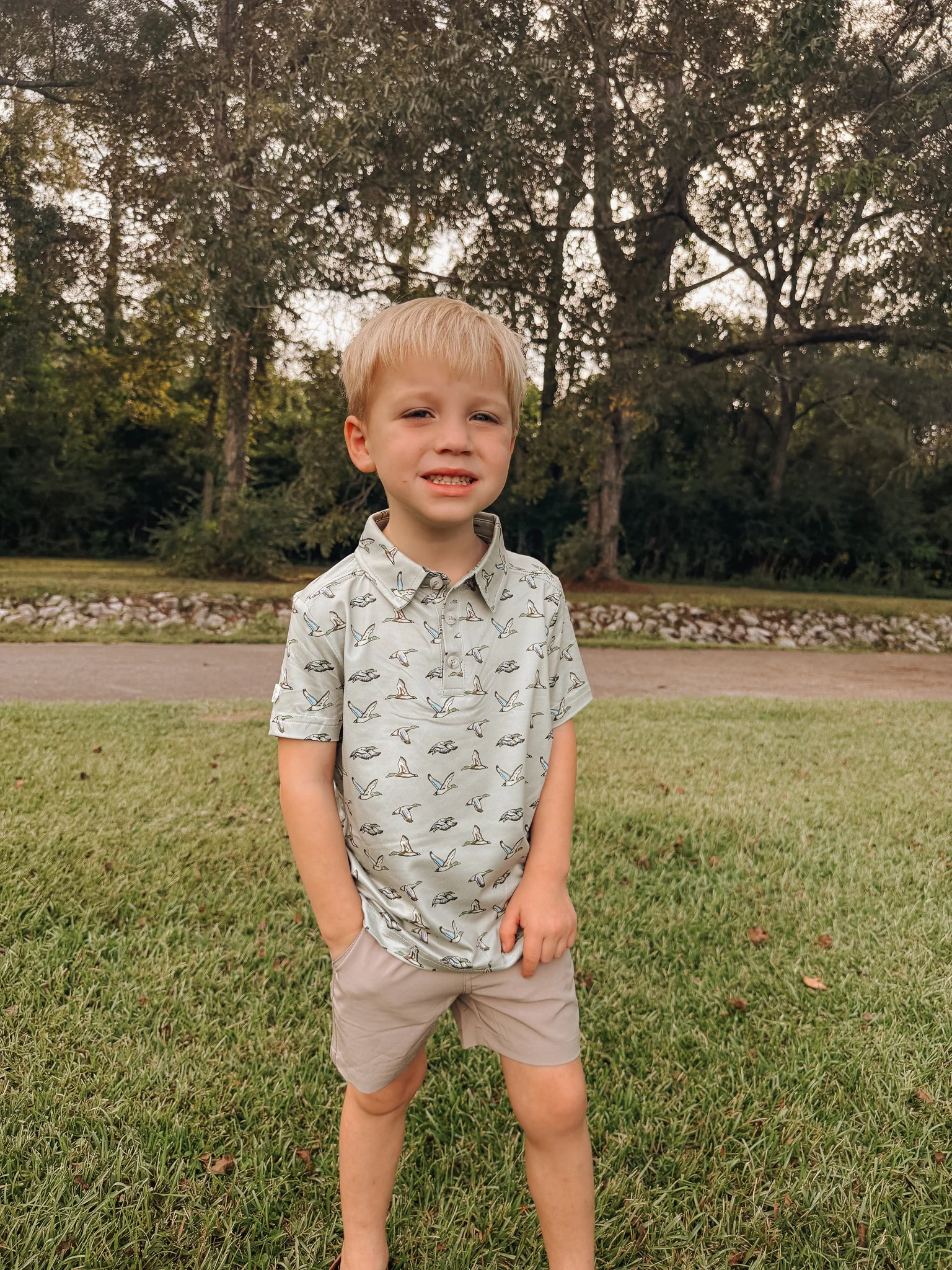 Burlebo Youth & Toddler Flying Ducks Polo in Green