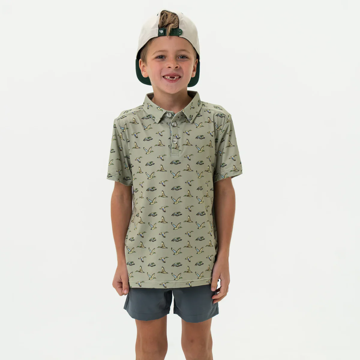 Burlebo Youth & Toddler Flying Ducks Polo in Green - Image 2